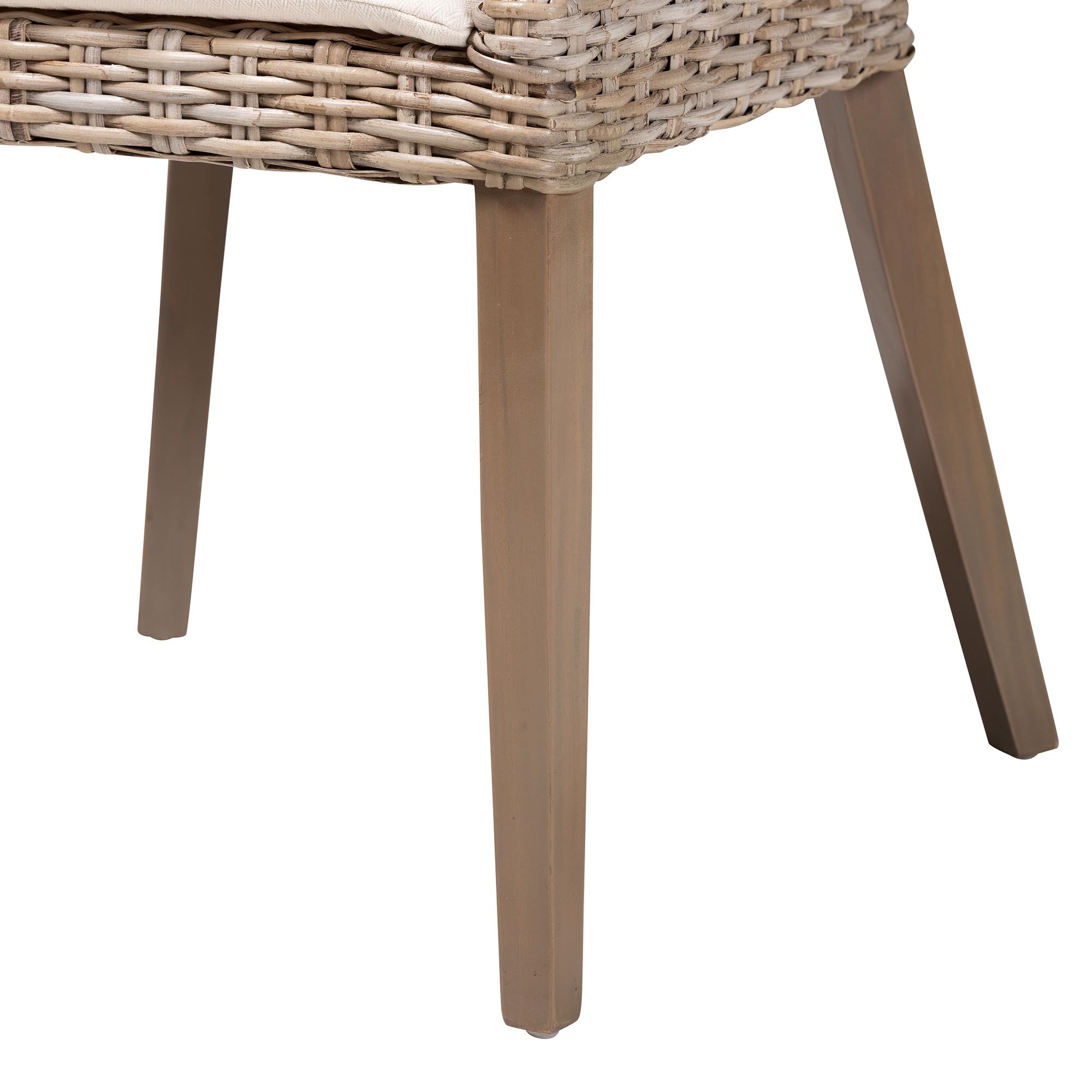 Lara Bohemian Grey Kubu Rattan and Mahogany Wood Dining Chair