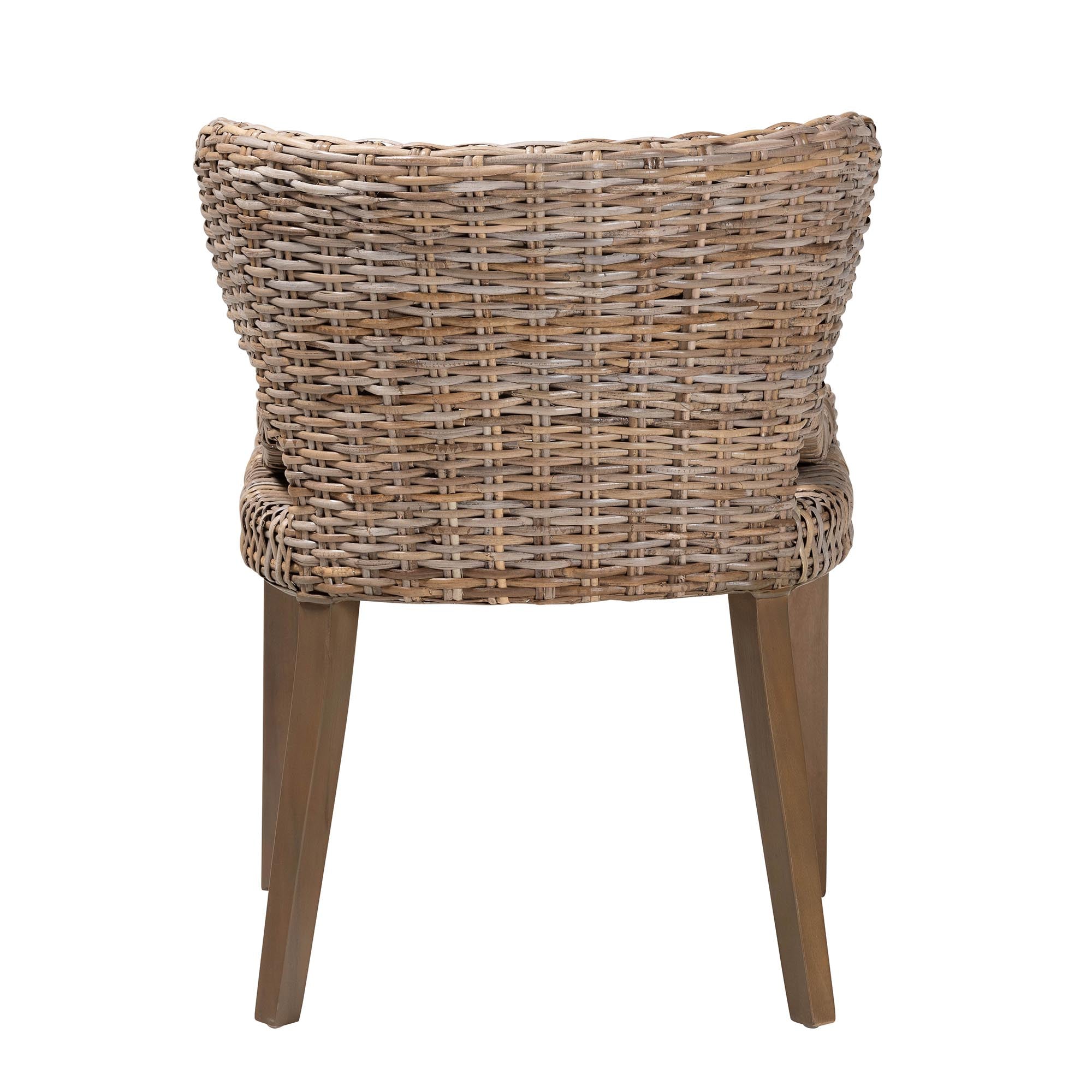 Niesha Bohemian Grey Natural Kubu Rattan and Mahogany Wood Dining Chair