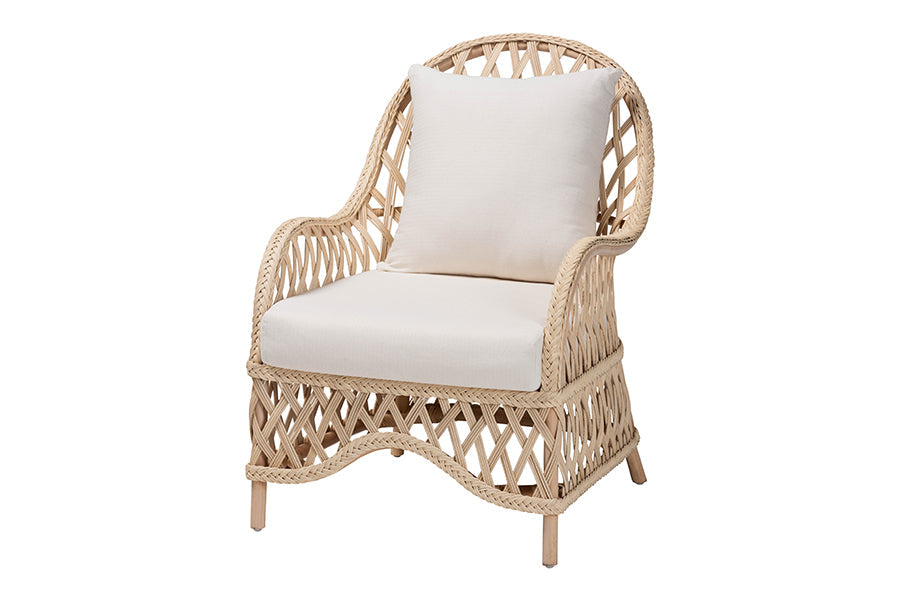 Florence Bohemian Ivory Braided Rattan Arm Chair