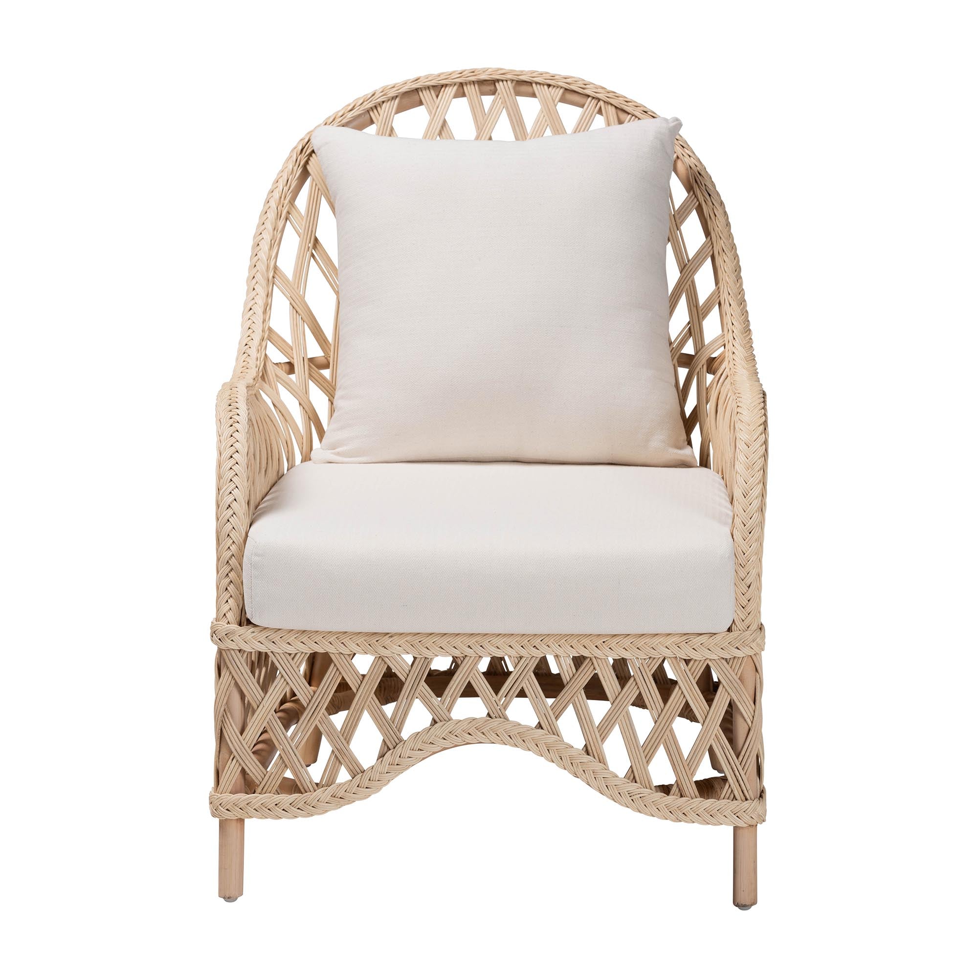 Florence Bohemian Ivory Braided Rattan Arm Chair
