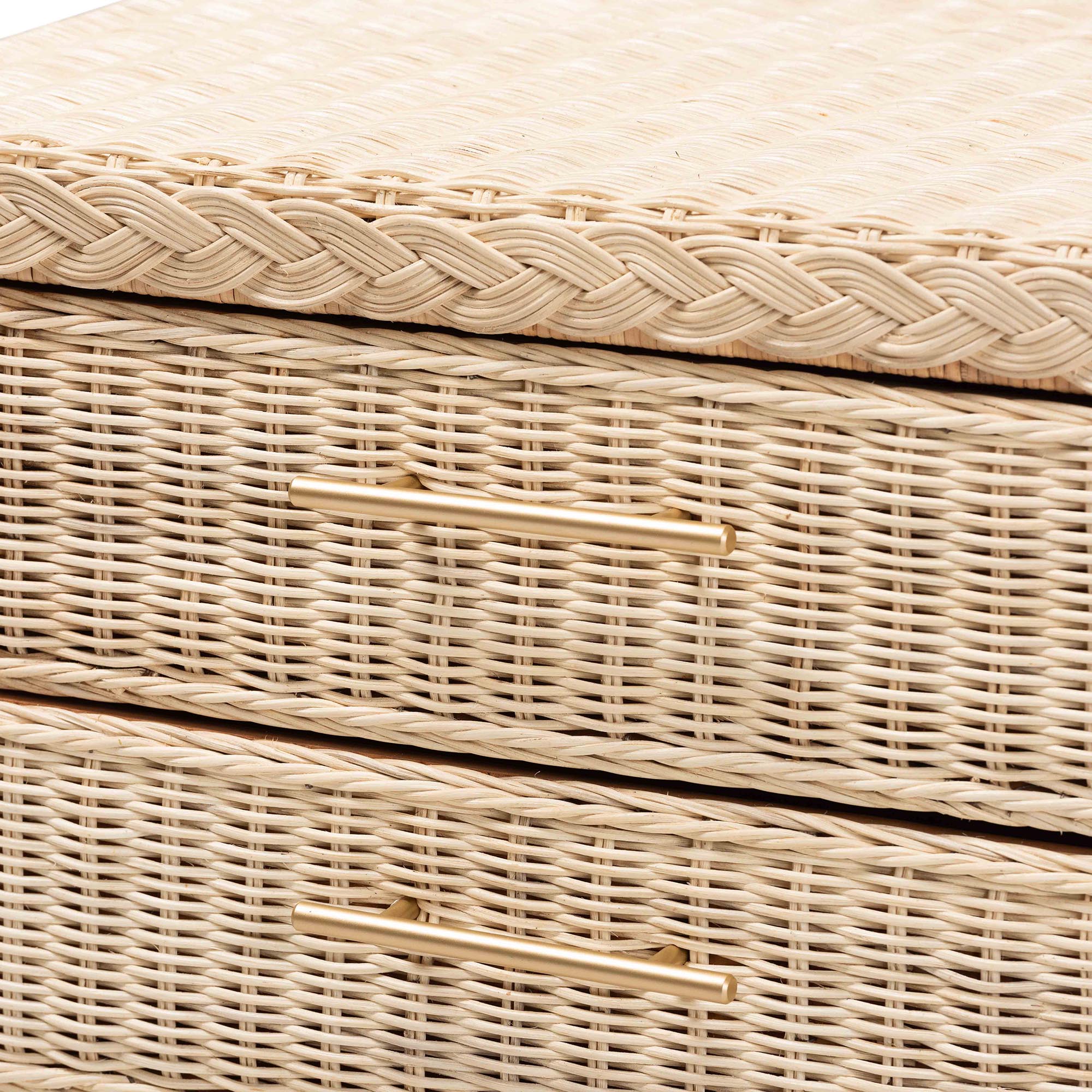 Lanica Japandi Sun Bleached Rattan 3-Drawer Nightstand