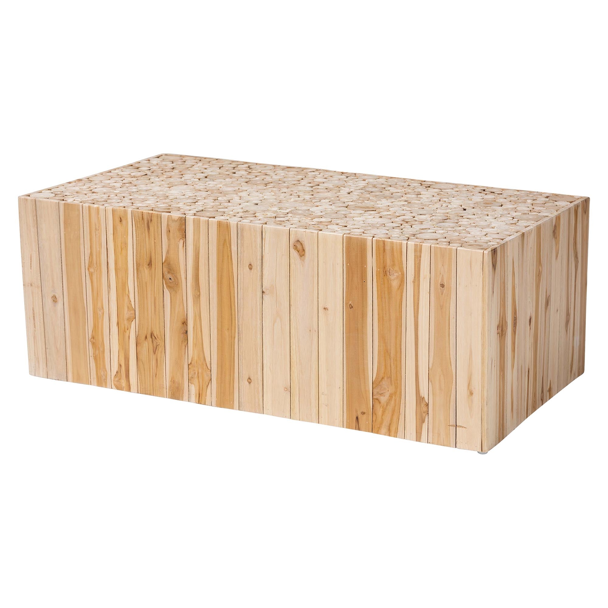 Grayson Bohemian Natural Teak Wood Coffee Table with Unique Repurposed Wood Logs