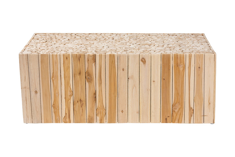 Grayson Bohemian Natural Teak Wood Coffee Table with Unique Repurposed Wood Logs