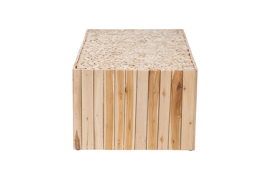 Grayson Bohemian Natural Teak Wood Coffee Table with Unique Repurposed Wood Logs