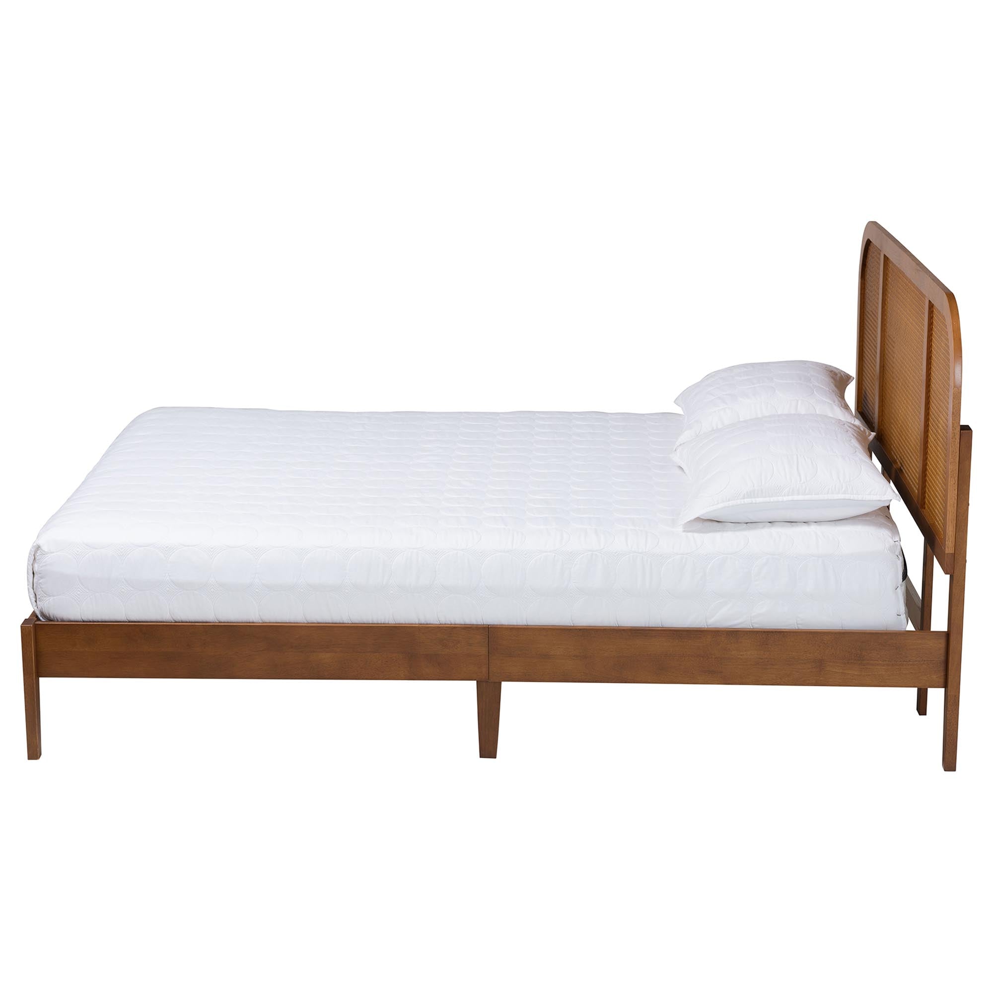 Fleur Mid-Century Woven Rattan Wood Queen Size Bed