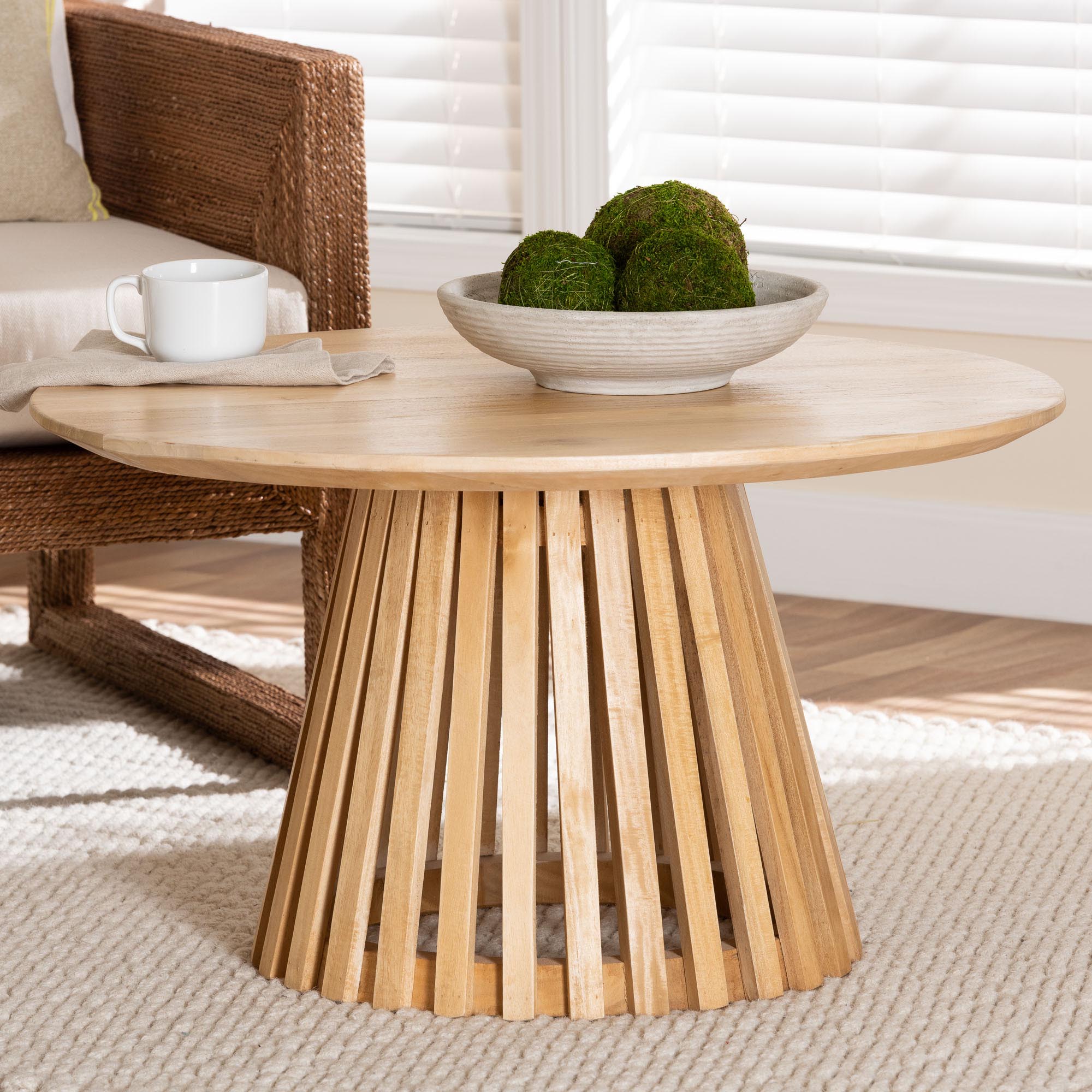 Caribic Modern Slatted Acacia Wood Coffee Table
