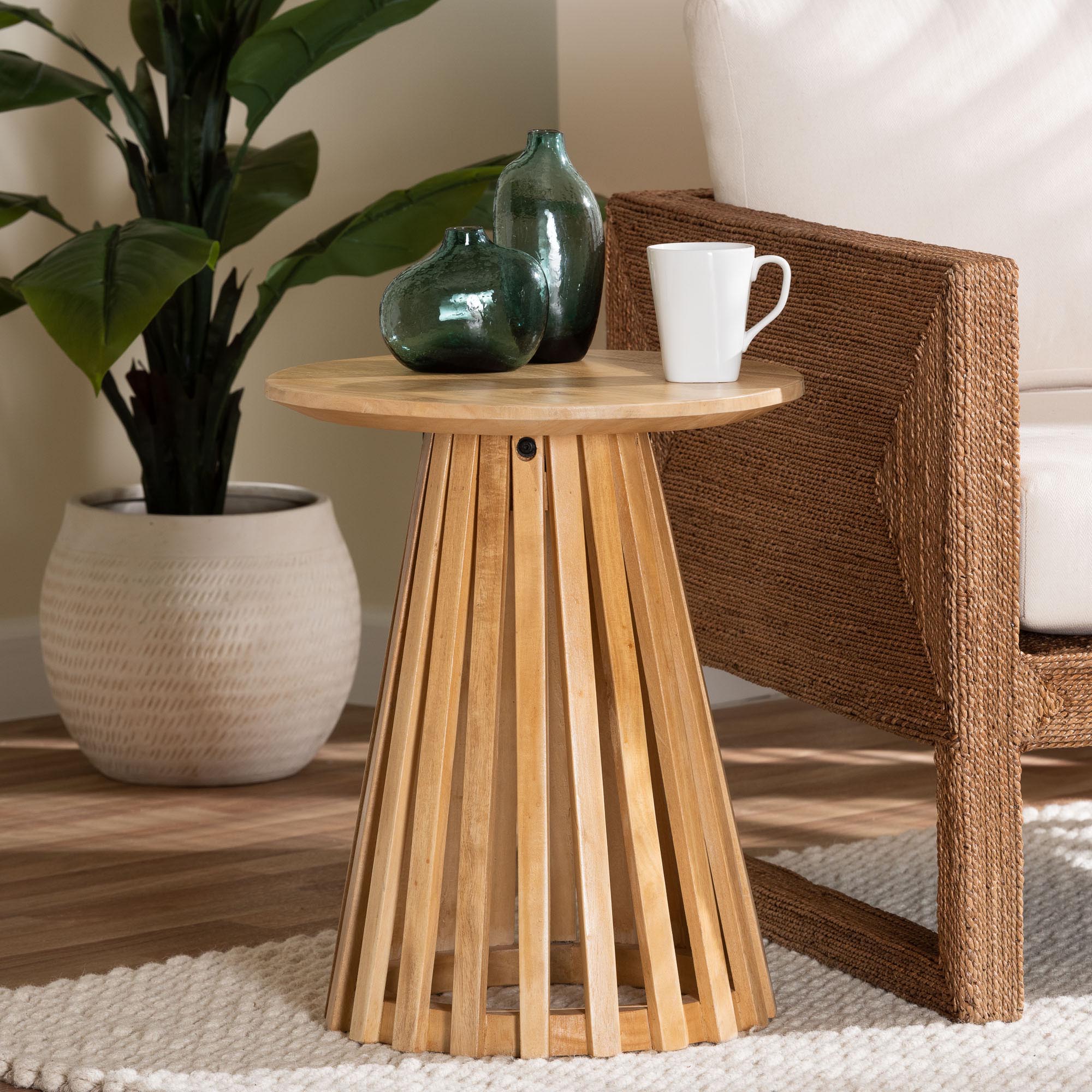 Caribic Modern Slatted Acacia Wood End Table
