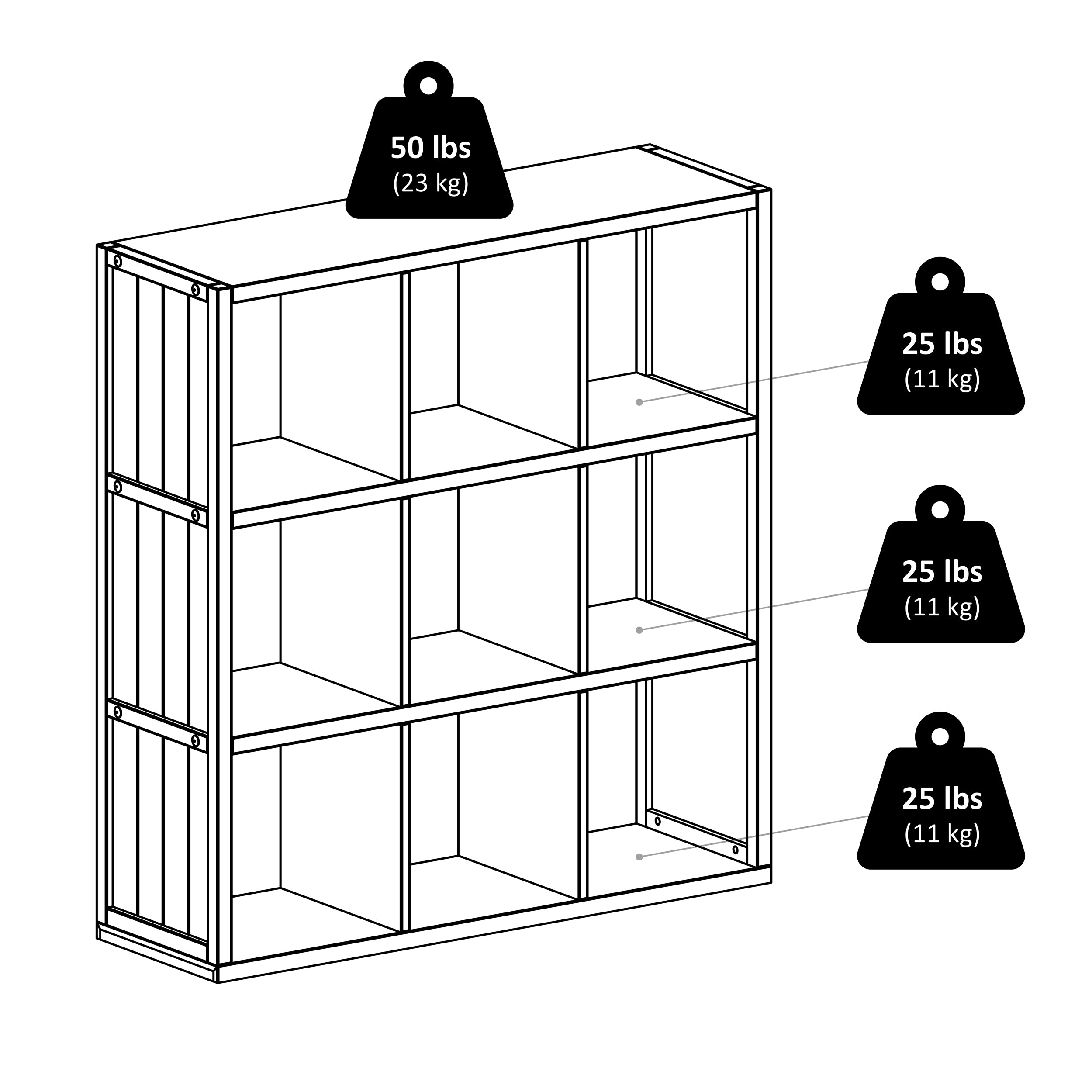 Timothy 7-Pc 3x3 Storage Shelf with 6 Foldable Woven Baskets, Black and Chocolate