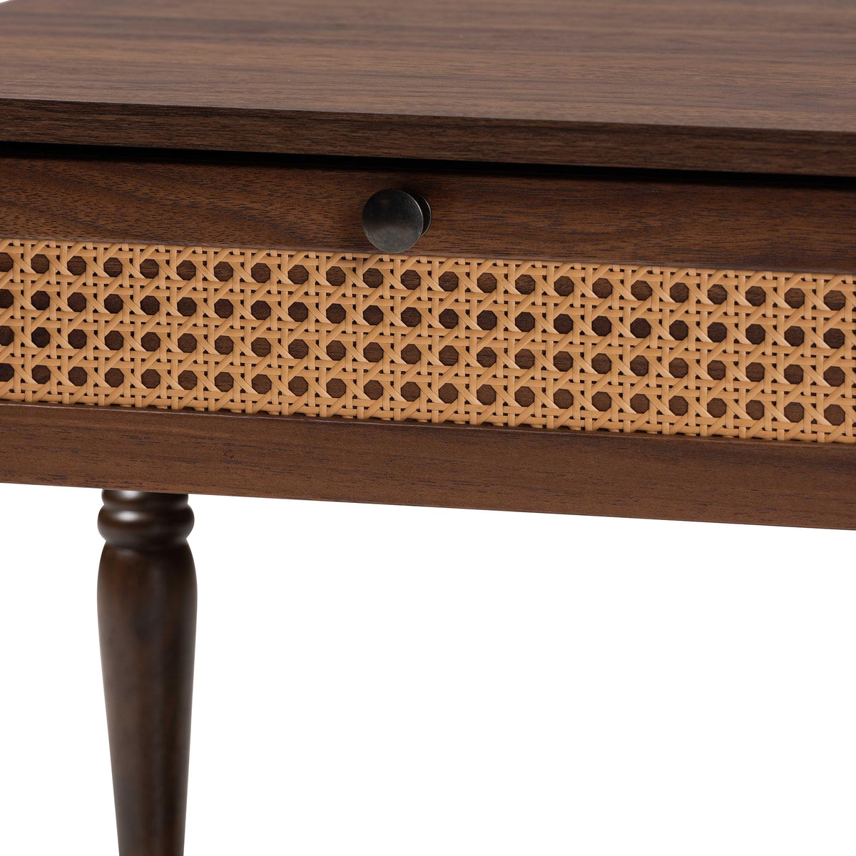 Roden Transitional Dark Brown Nightstand with Rattan