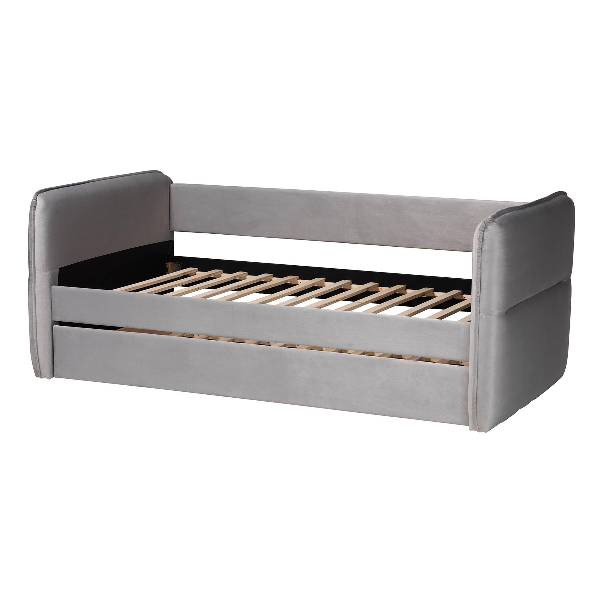 Finch Modern Light Grey Velvet Fabric Twin Size Daybed with Trundle