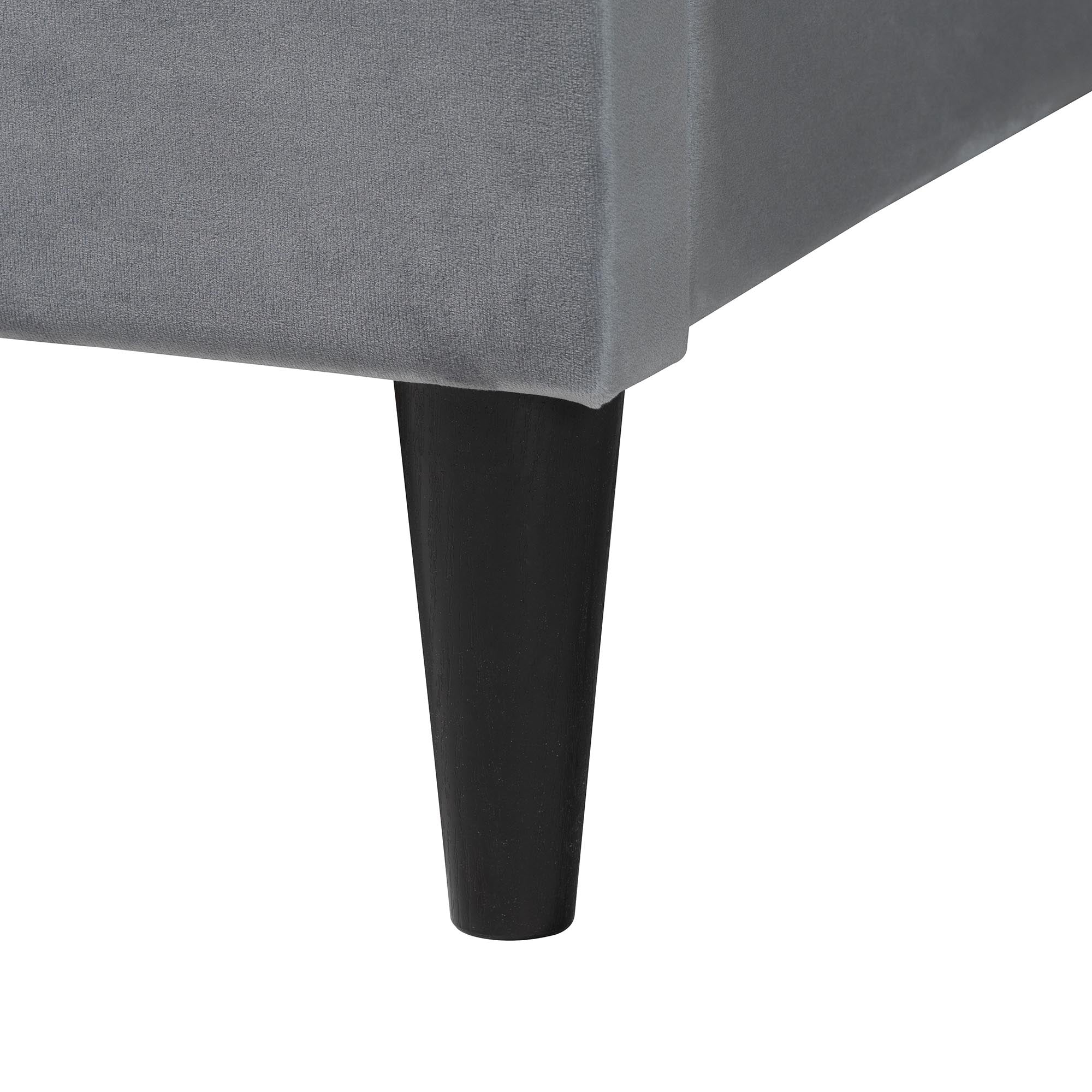 Payne Modern Grey Velvet and Dark Brown Wood Queen Bed