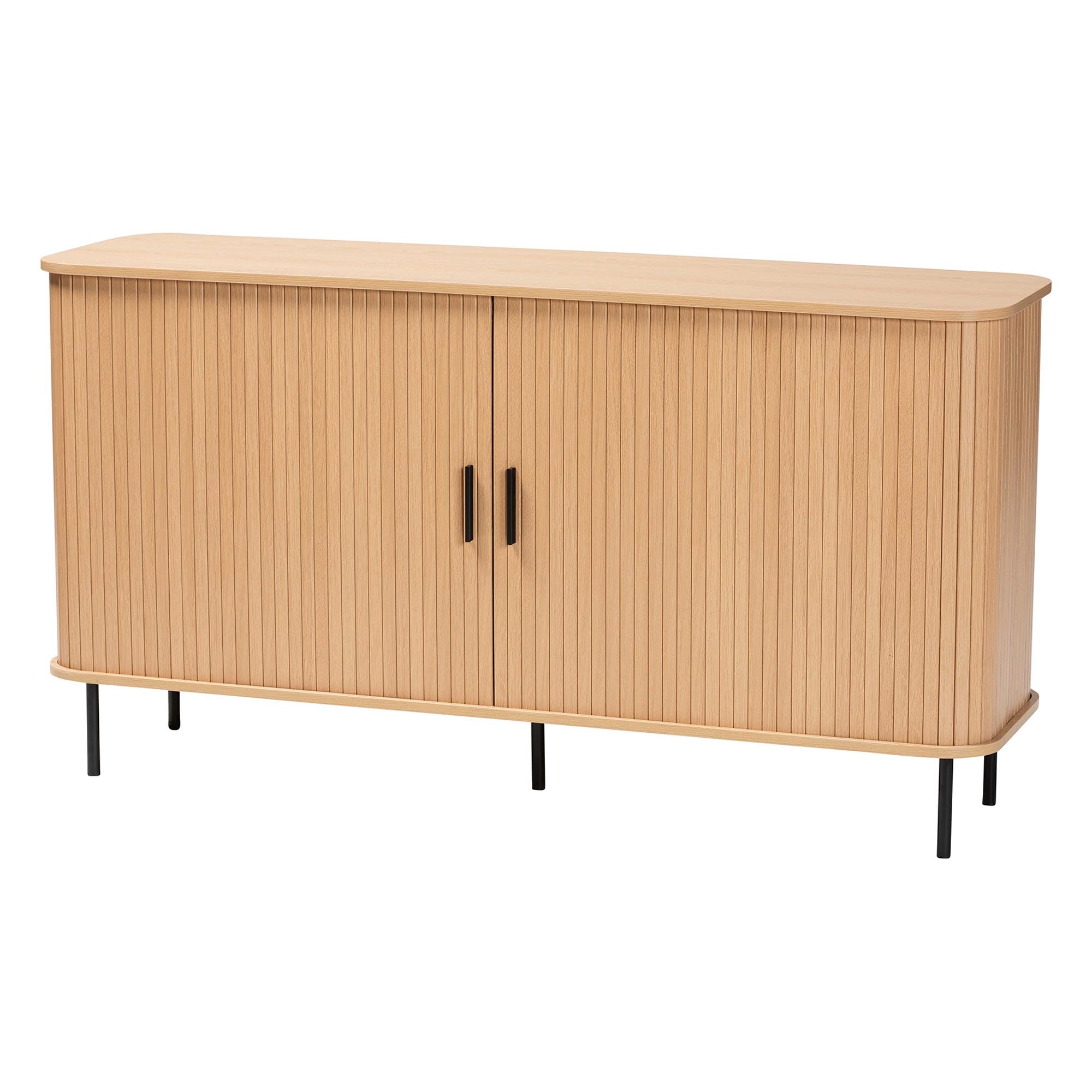 Baxton Studio Lucia Fluted Wood Sideboard - Mid-Century Modern Buffet Cabinet with Sliding Tambour Doors, 55" Wide