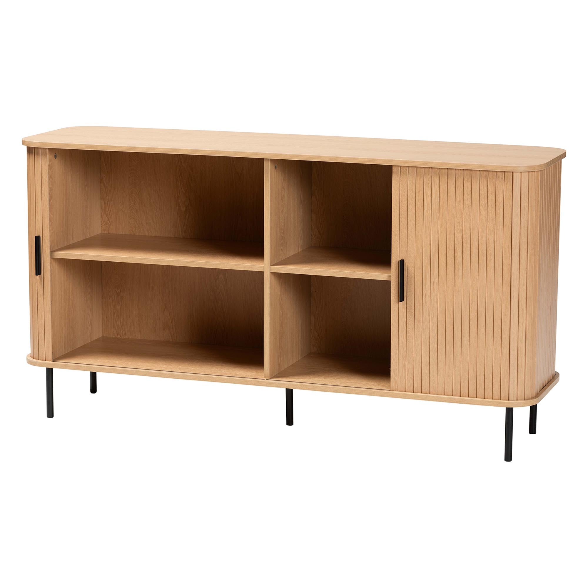 Lucia Fluted Wood Sideboard - Mid-Century Modern Buffet Cabinet with Sliding Tambour Doors, 55" Wide