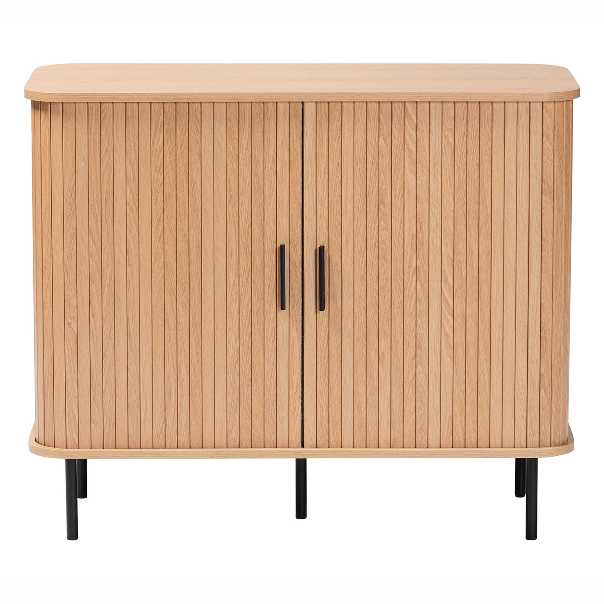 Lucia Fluted Wood Storage Cabinet - Mid-Century Modern Sideboard with Sliding Tambour Doors, 35" Wide