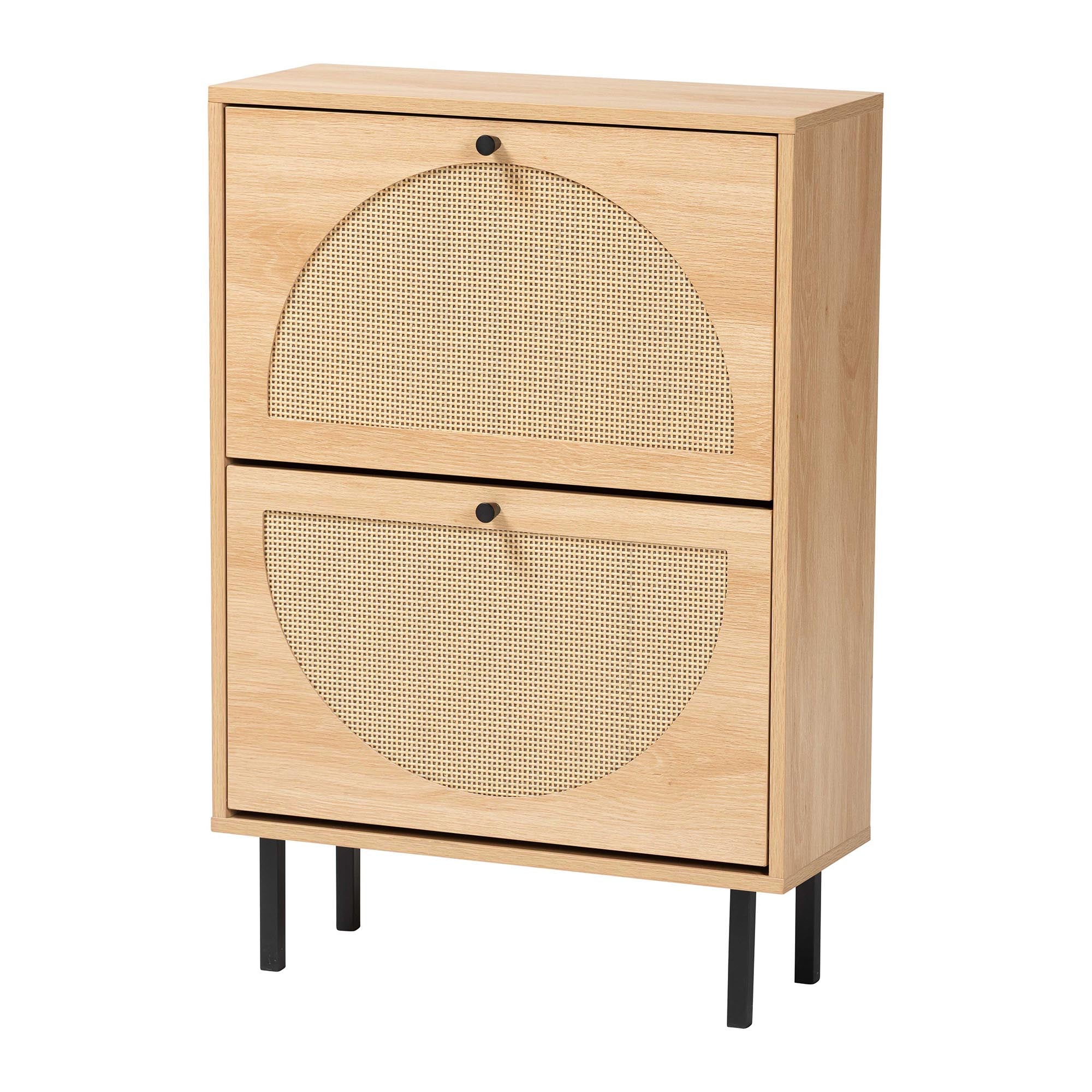Remus Wood Shoe Cabinet - 12-Pair Shoe Storage Organizer with 2 Flip Doors, Boho-Chic Compact Hallway or Entryway Furniture