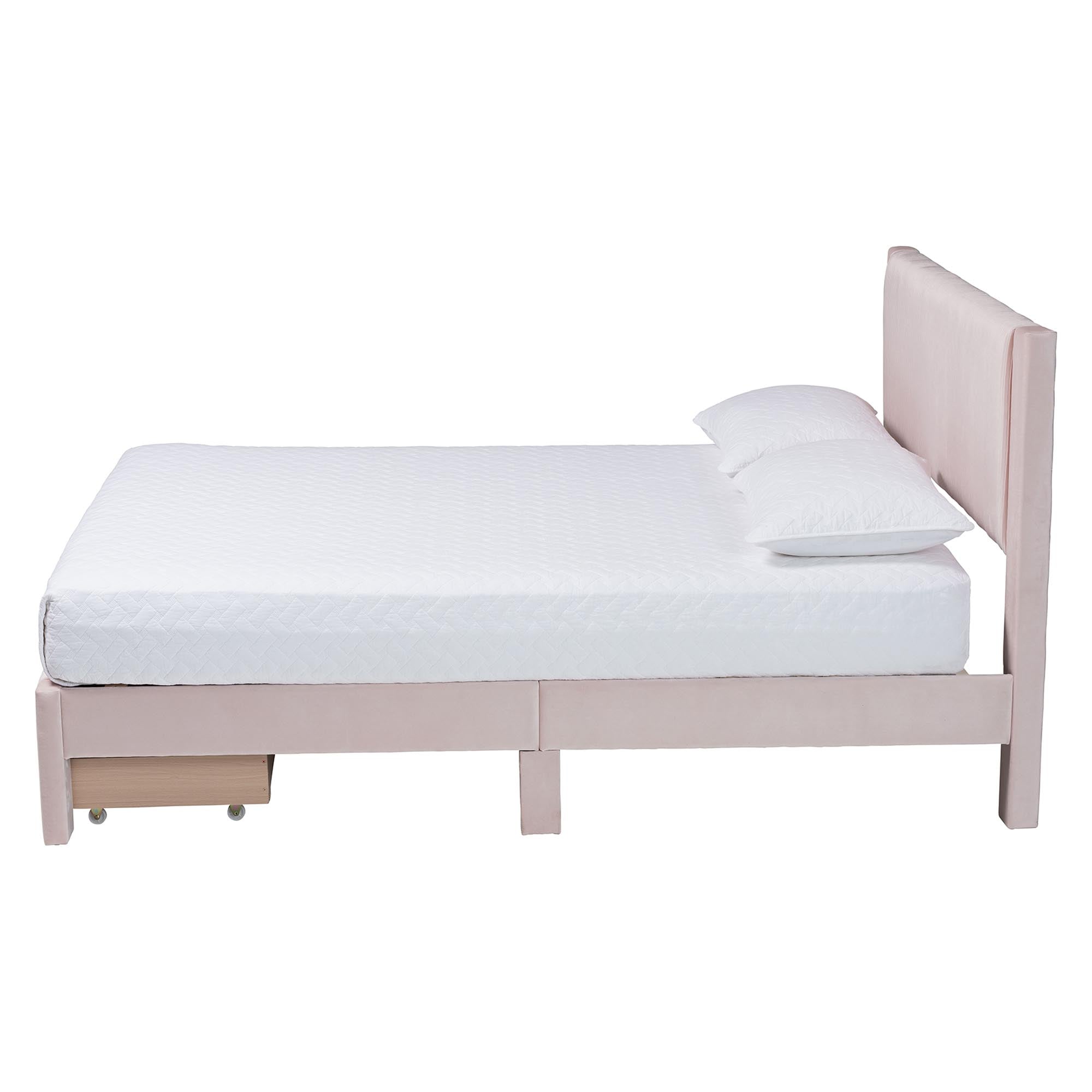 Elora Modern Light Pink Pleated Velvet Queen Size Storage Bed