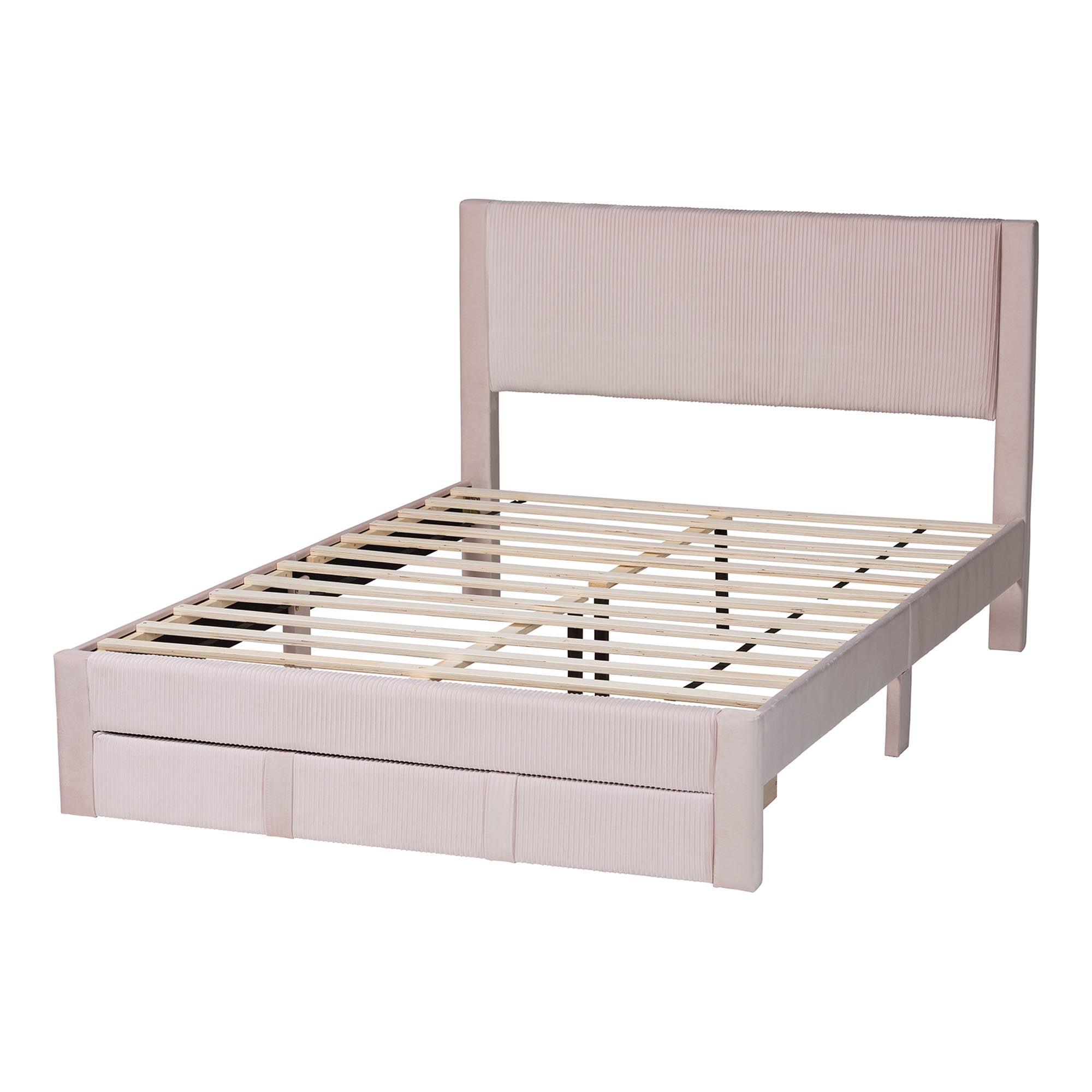 Elora Modern Light Pink Pleated Velvet Queen Size Storage Bed