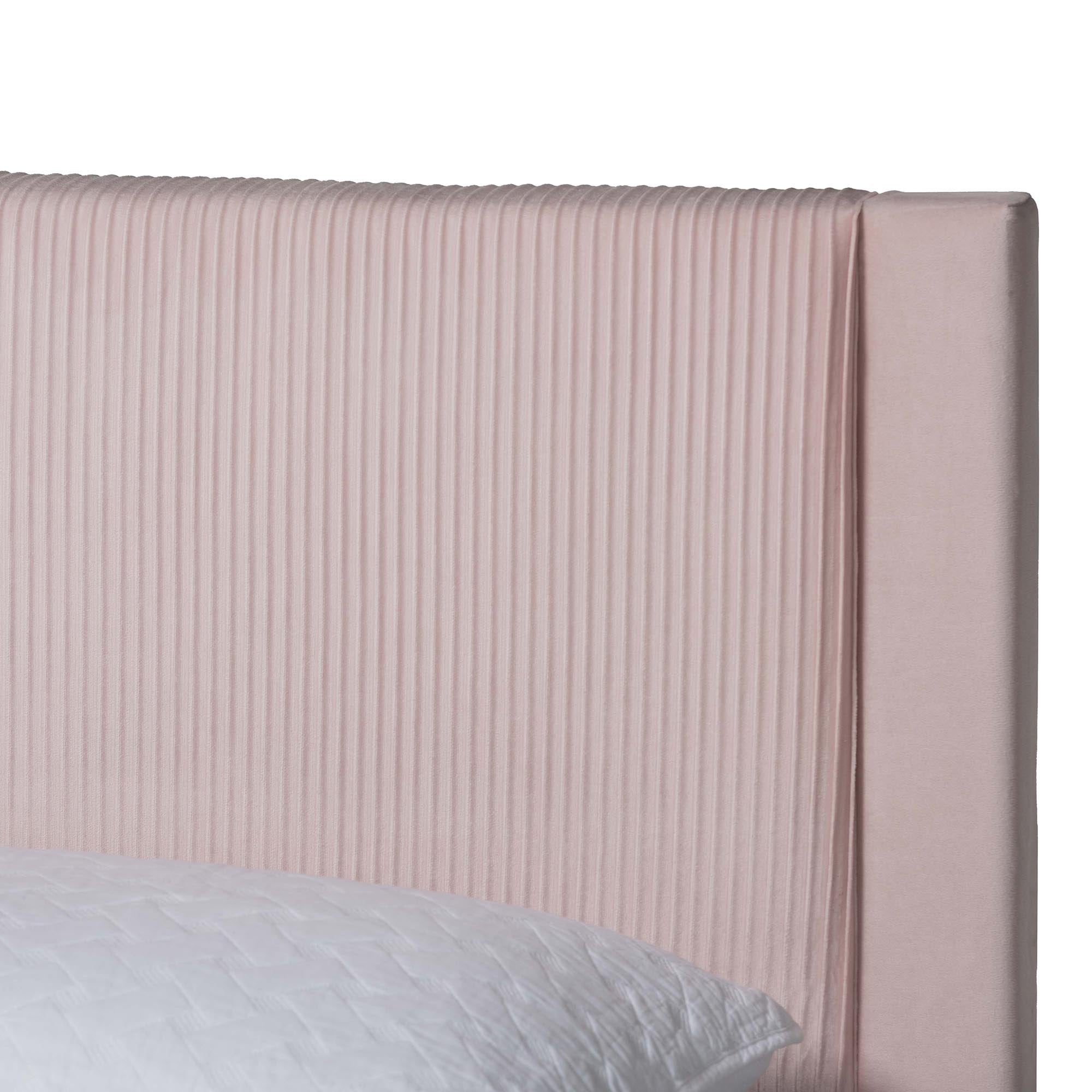 Elora Modern Light Pink Pleated Velvet Queen Size Storage Bed