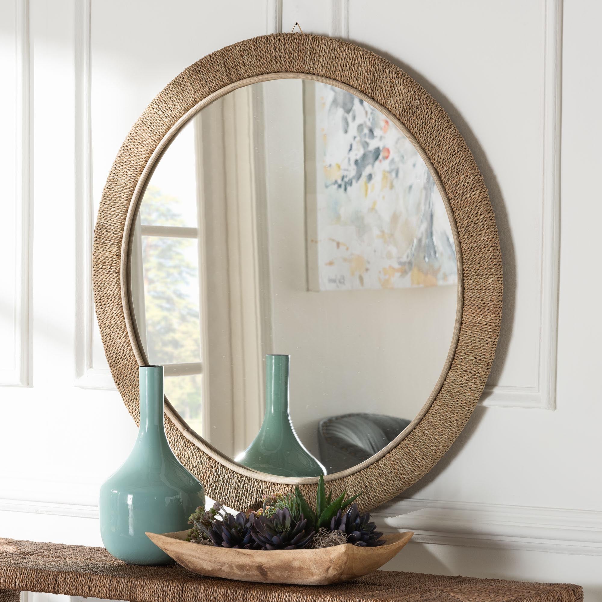 Geralyn Japandi Natural Seagrass Round Wall Mirror
