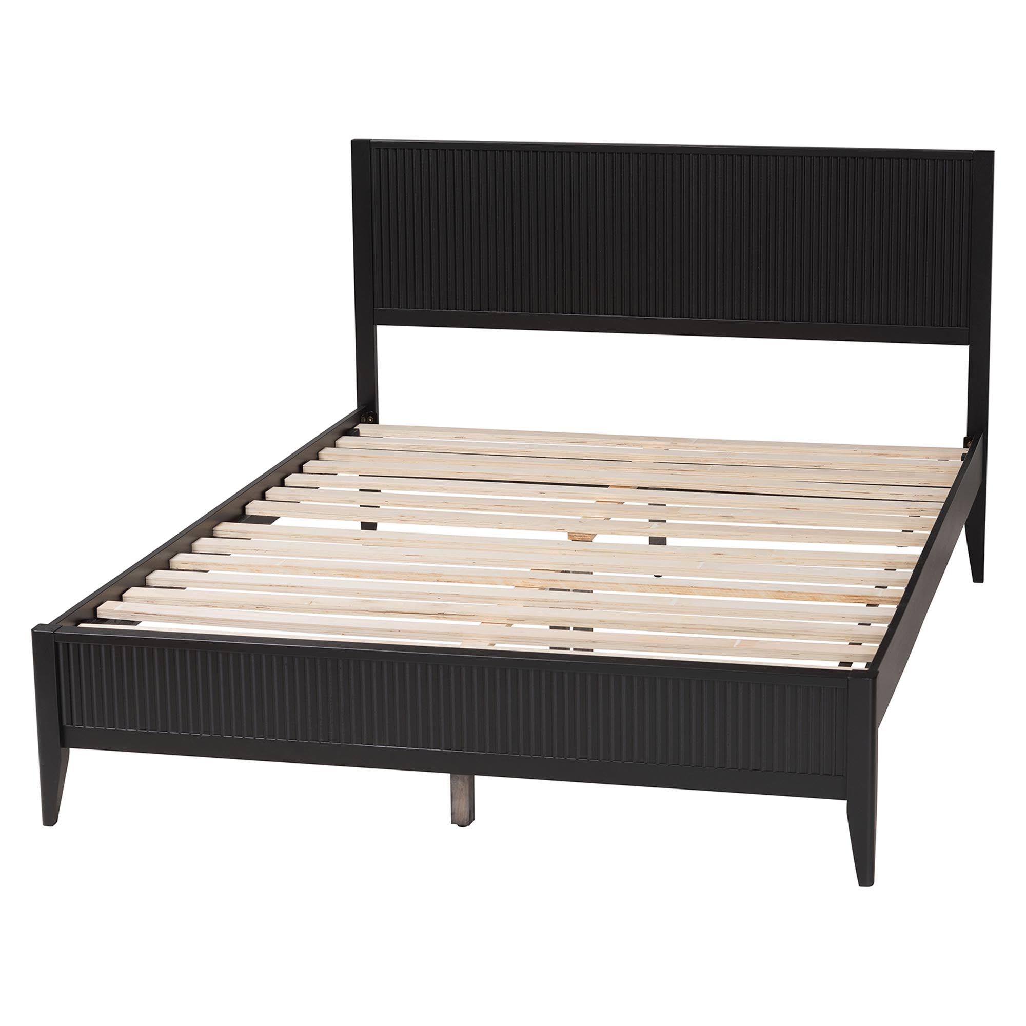 Primrose Mid-Century Black Fluted Wood Queen Size Platform Bed