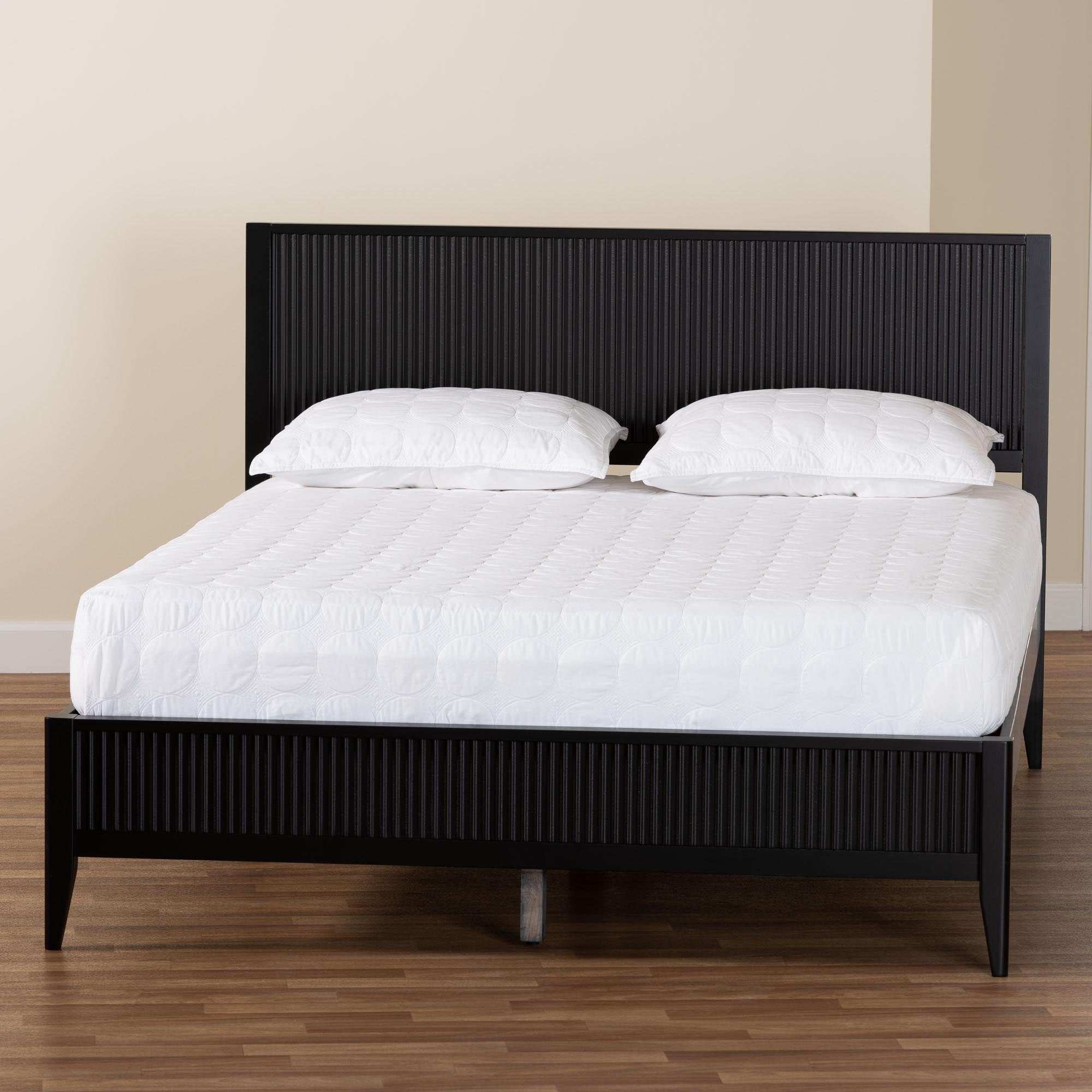 Primrose Mid-Century Black Fluted Wood Queen Size Platform Bed