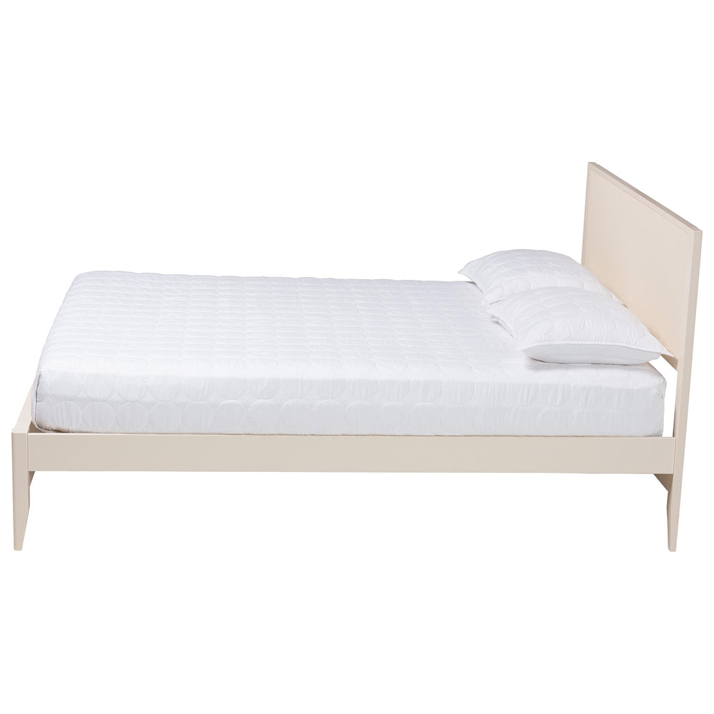 Arcadia King Fluted Wood Platform Bed – Rubberwood Frame, Ivory Mid‑Century Style