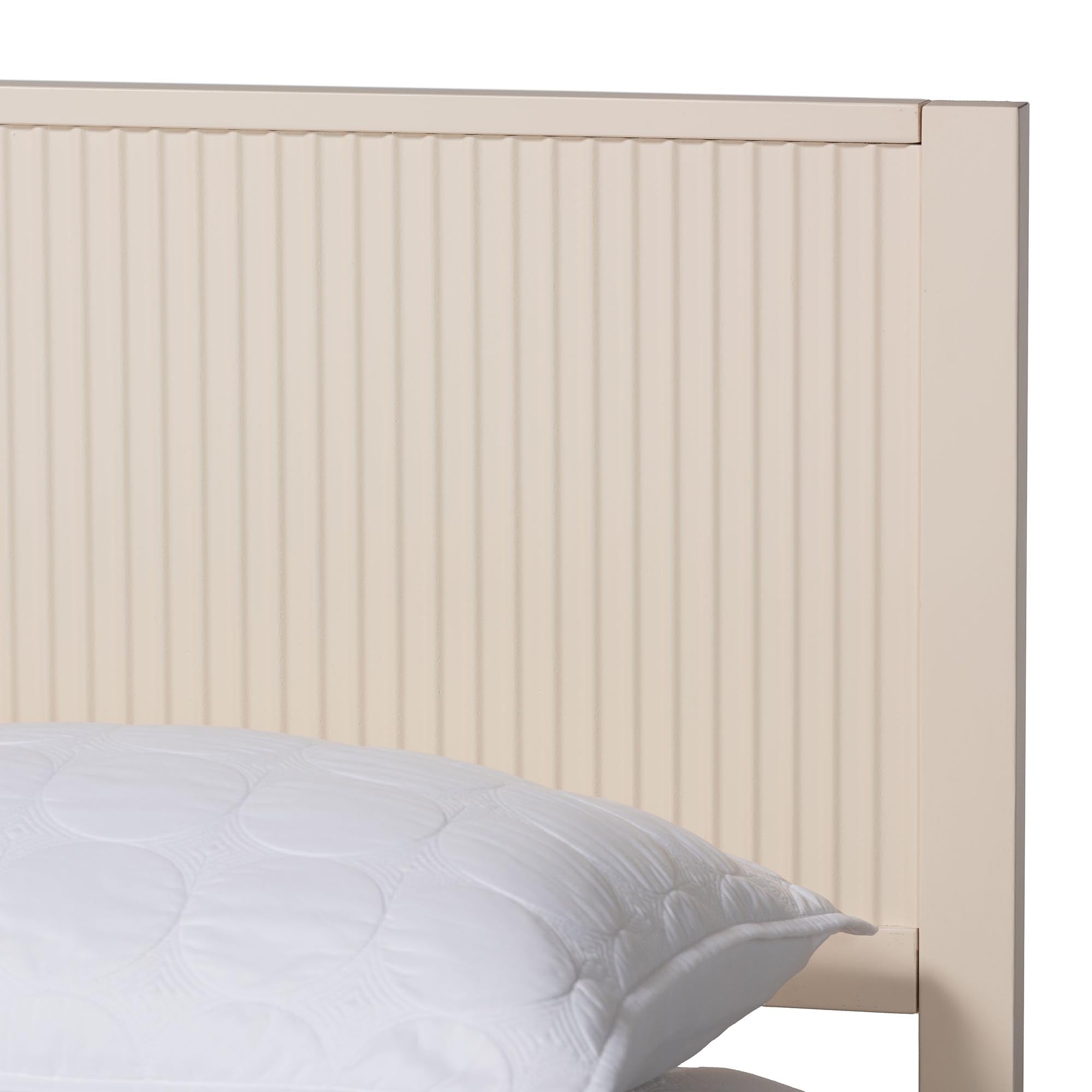 Arcadia King Fluted Wood Platform Bed – Rubberwood Frame, Ivory Mid‑Century Style