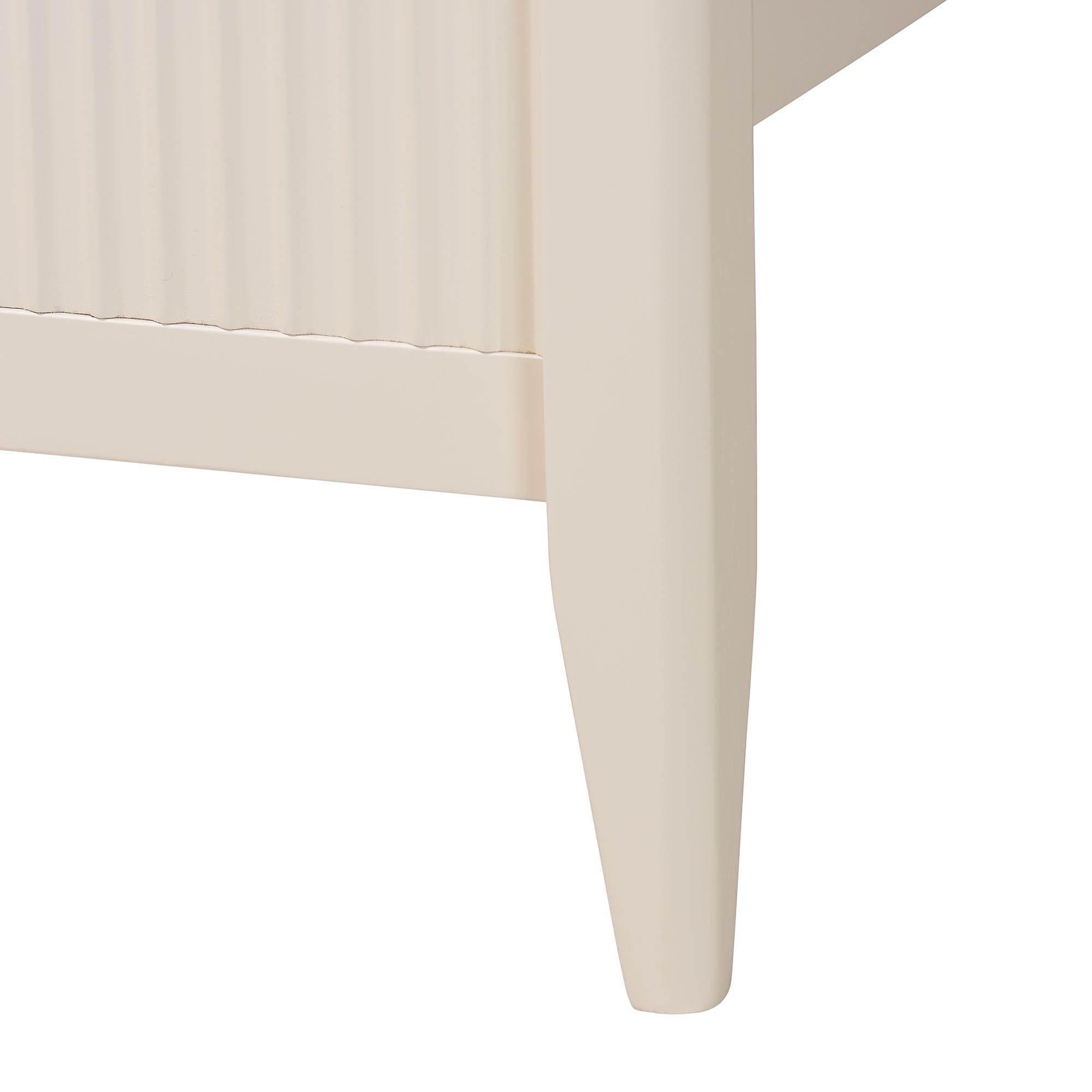 Arcadia King Fluted Wood Platform Bed – Rubberwood Frame, Ivory Mid‑Century Style
