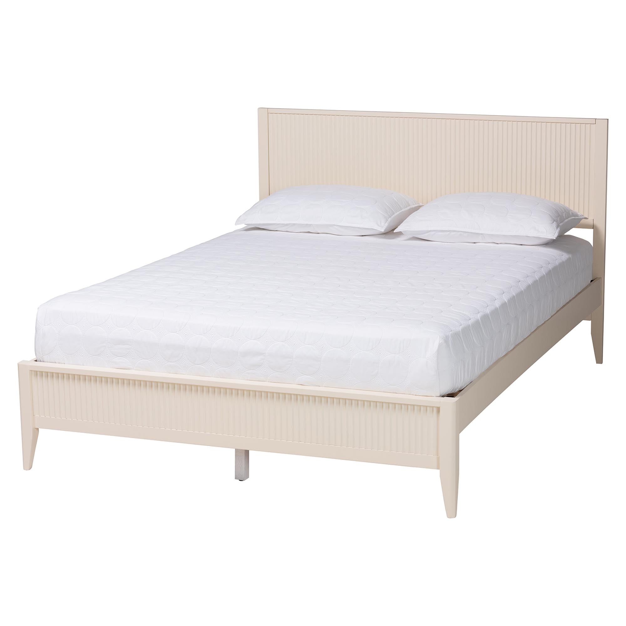 Arielle Mid‑Century King Ivory Fluted Wood Canopy Bedroom Set – 4‑Piece & No Box Spring Needed