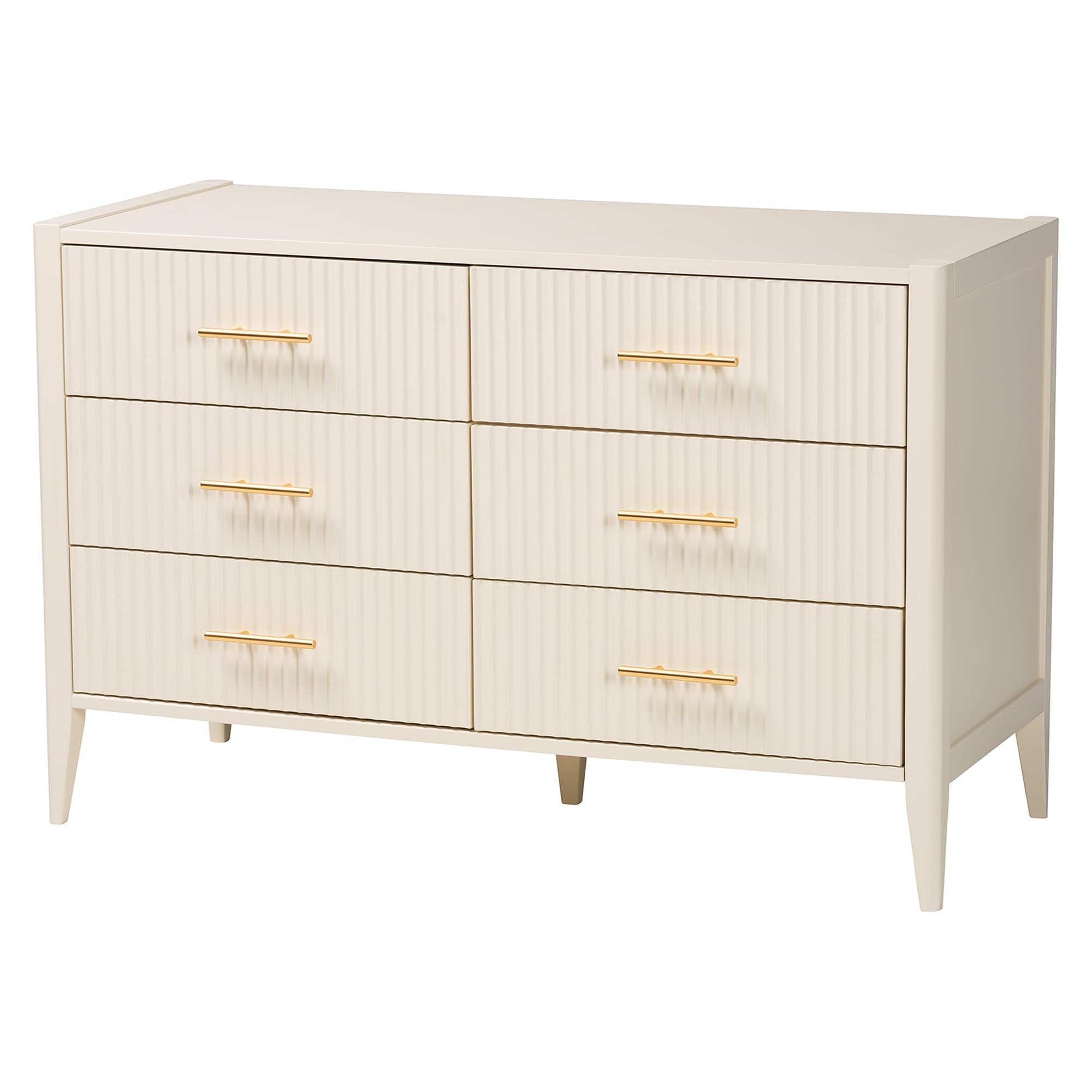 Arielle Mid‑Century King Ivory Fluted Wood Canopy Bedroom Set – 4‑Piece & No Box Spring Needed