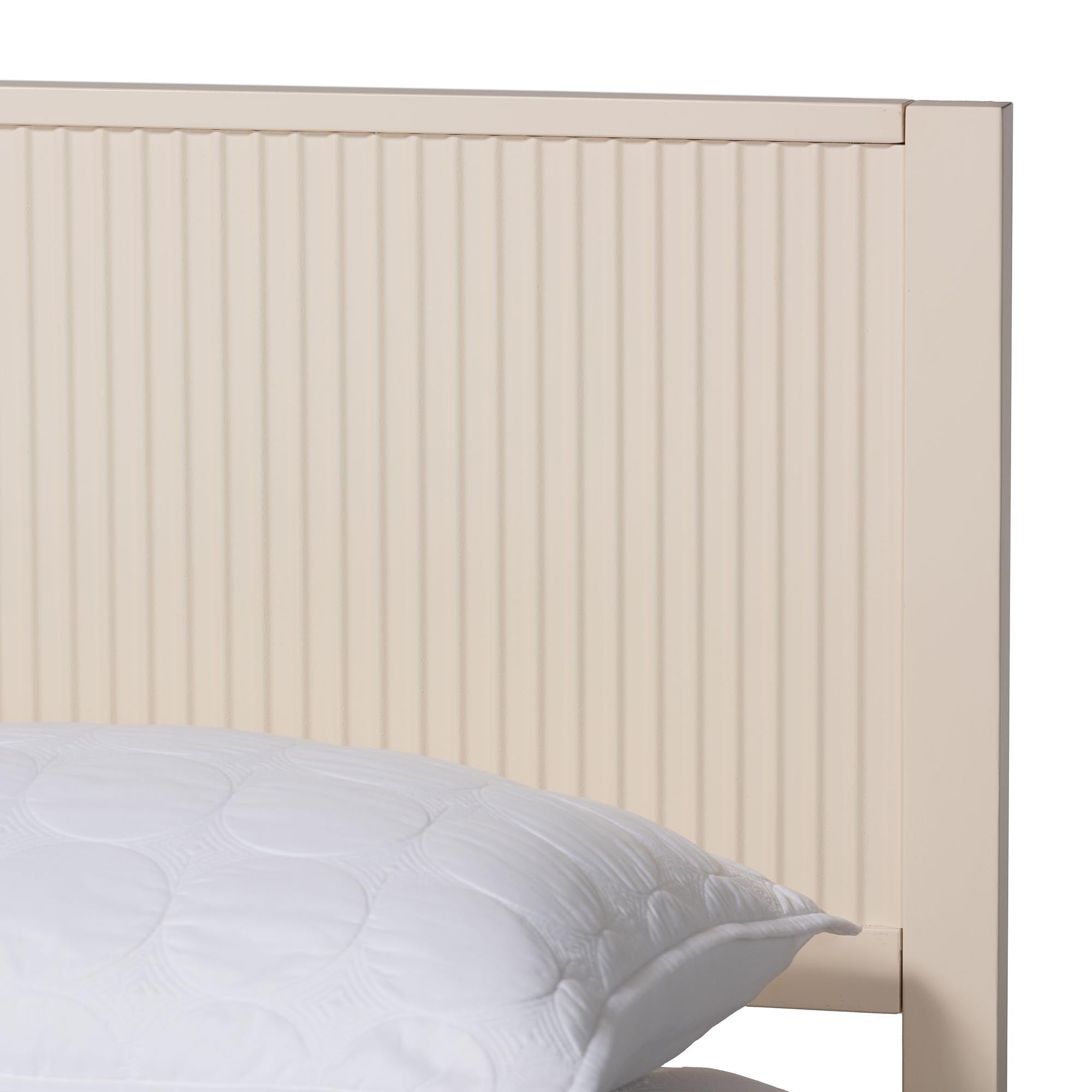 Arielle Mid‑Century King Ivory Fluted Wood Canopy Bedroom Set – 4‑Piece & No Box Spring Needed