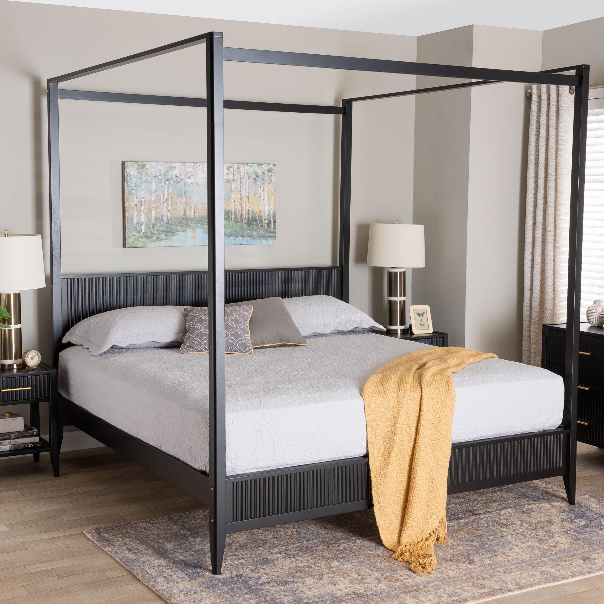 Cayla King Rubberwood Canopy Bed – Tapered Legs & Solid Slat Support