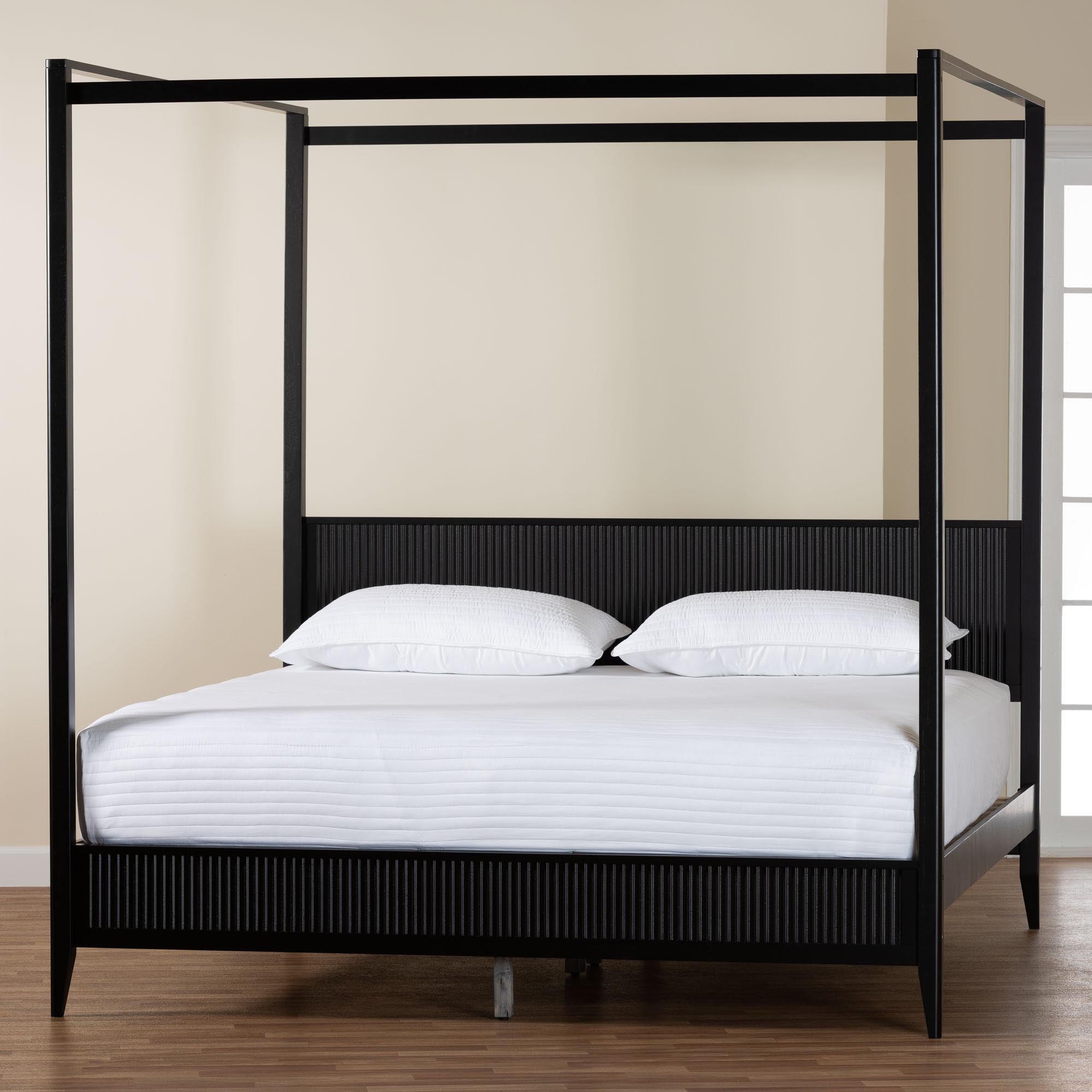 Cayla King Rubberwood Canopy Bed – Tapered Legs & Solid Slat Support
