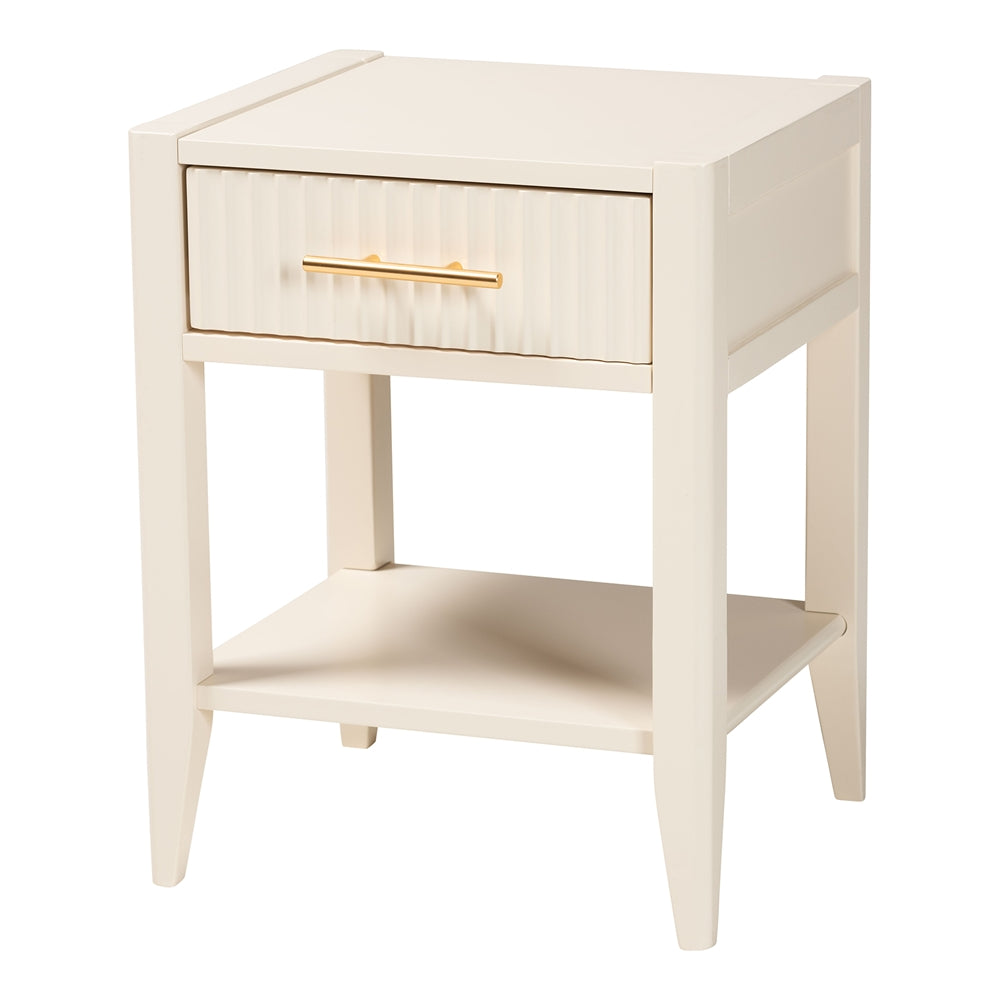 Mistral Mid‑Century King Wood Canopy Bed Set – Ivory Fluted 4‑Piece Bedroom Collection
