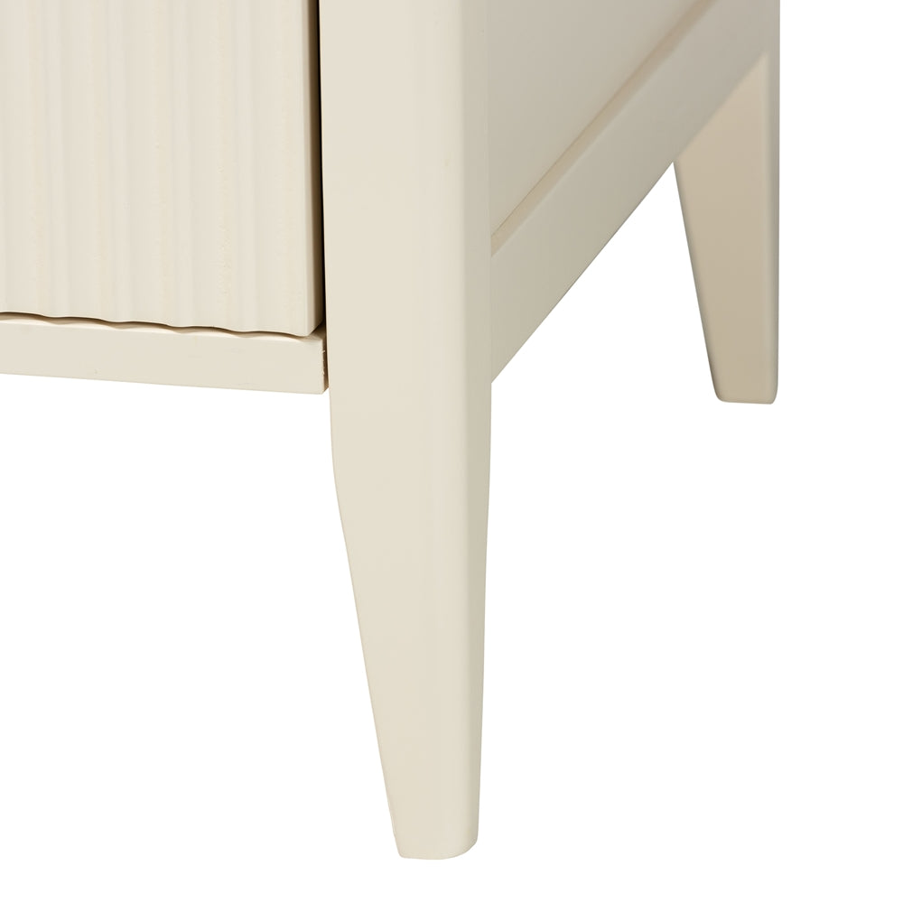 Mistral Mid‑Century King Wood Canopy Bed Set – Ivory Fluted 4‑Piece Bedroom Collection