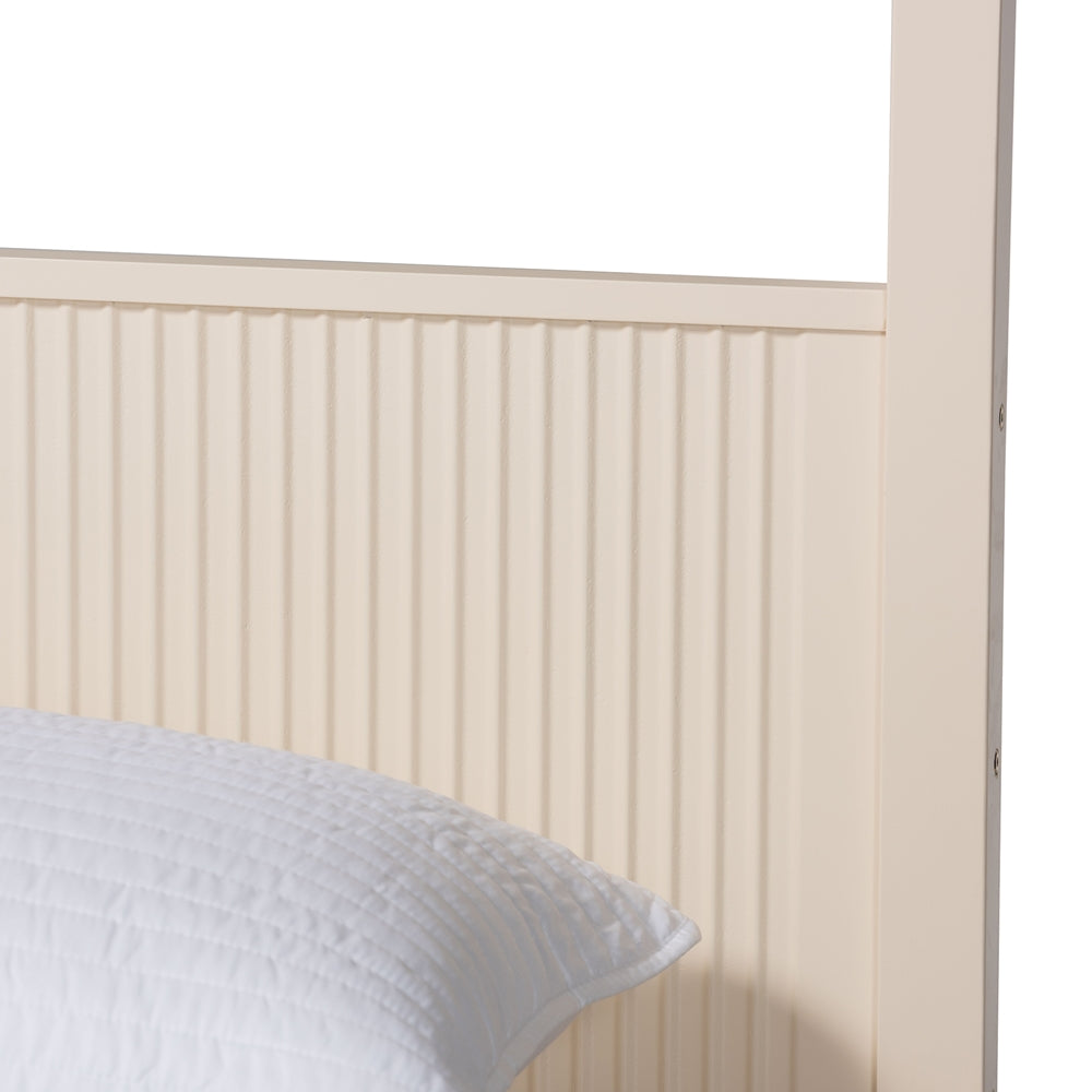 Mistral Mid‑Century King Wood Canopy Bed Set – Ivory Fluted 4‑Piece Bedroom Collection