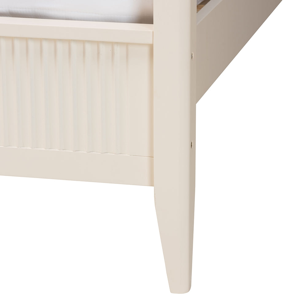 Mistral Mid‑Century King Wood Canopy Bed Set – Ivory Fluted 4‑Piece Bedroom Collection