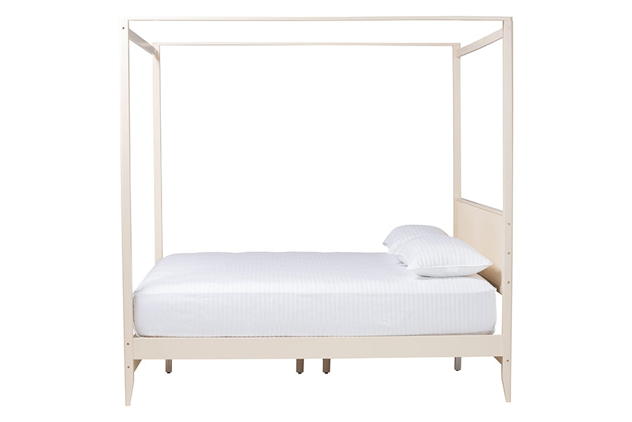Primrose Mid-Century Ivory Fluted Wood King Size Canopy Bed