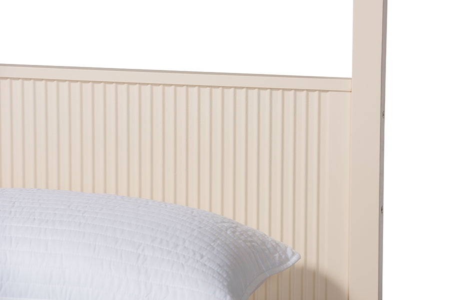 Primrose Mid-Century Ivory Fluted Wood King Size Canopy Bed