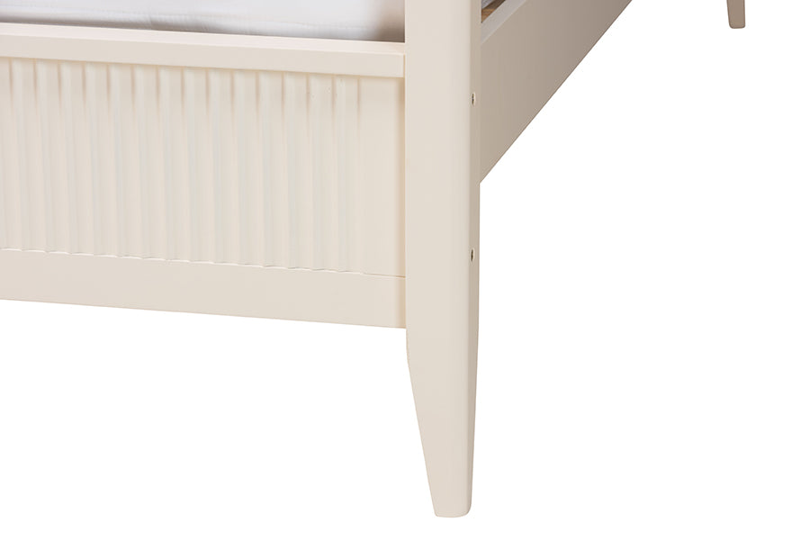Primrose Mid-Century Ivory Fluted Wood King Size Canopy Bed