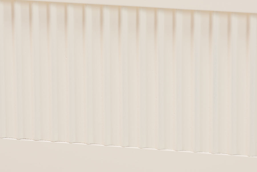 Primrose Mid-Century Ivory Fluted Wood King Size Canopy Bed