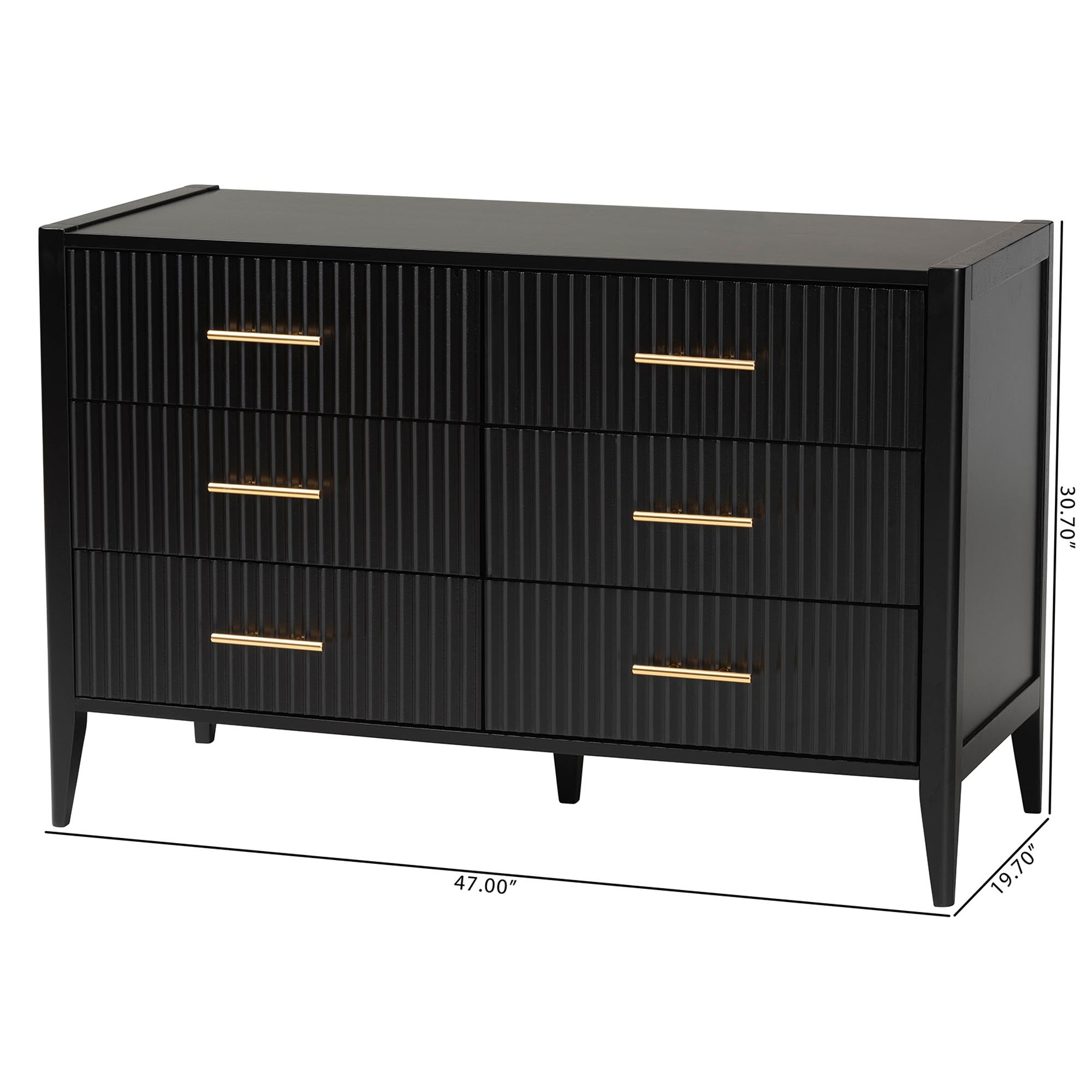 Primrose Mid-Century Black Fluted Wood 6-Drawer Dresser