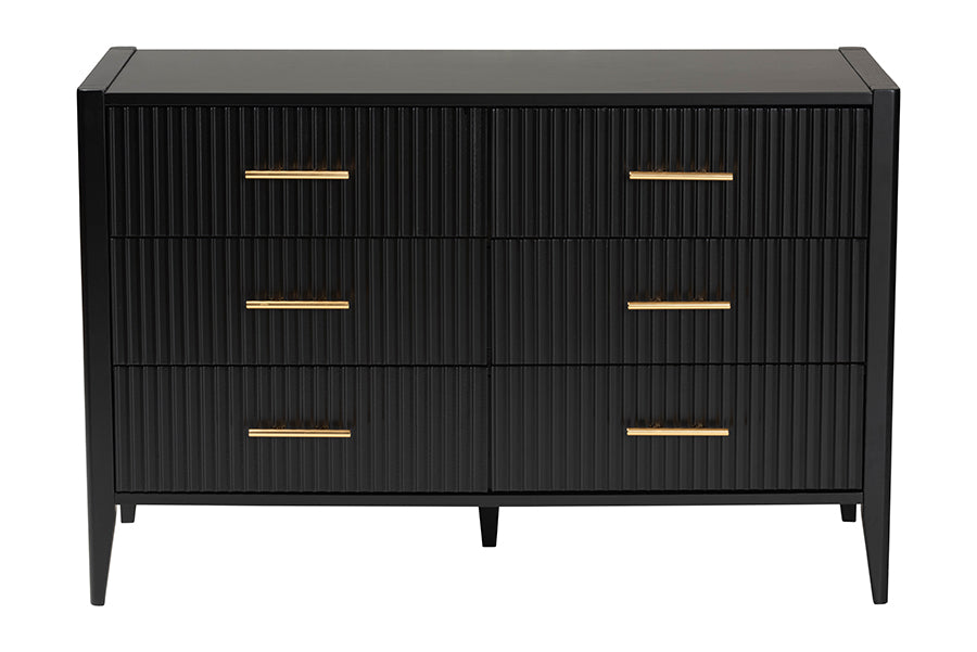Primrose Mid-Century Black Fluted Wood 6-Drawer Dresser
