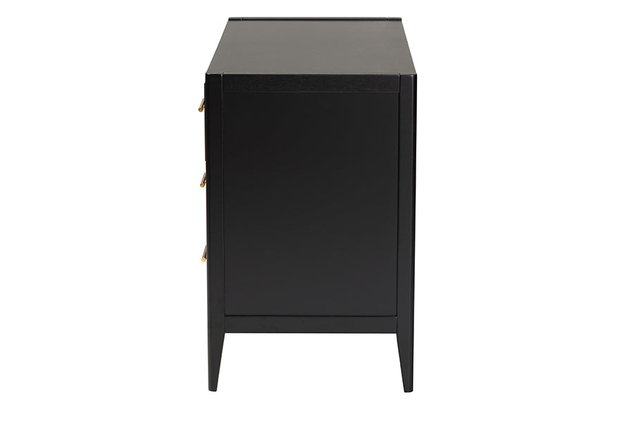 Primrose Mid-Century Black Fluted Wood 6-Drawer Dresser