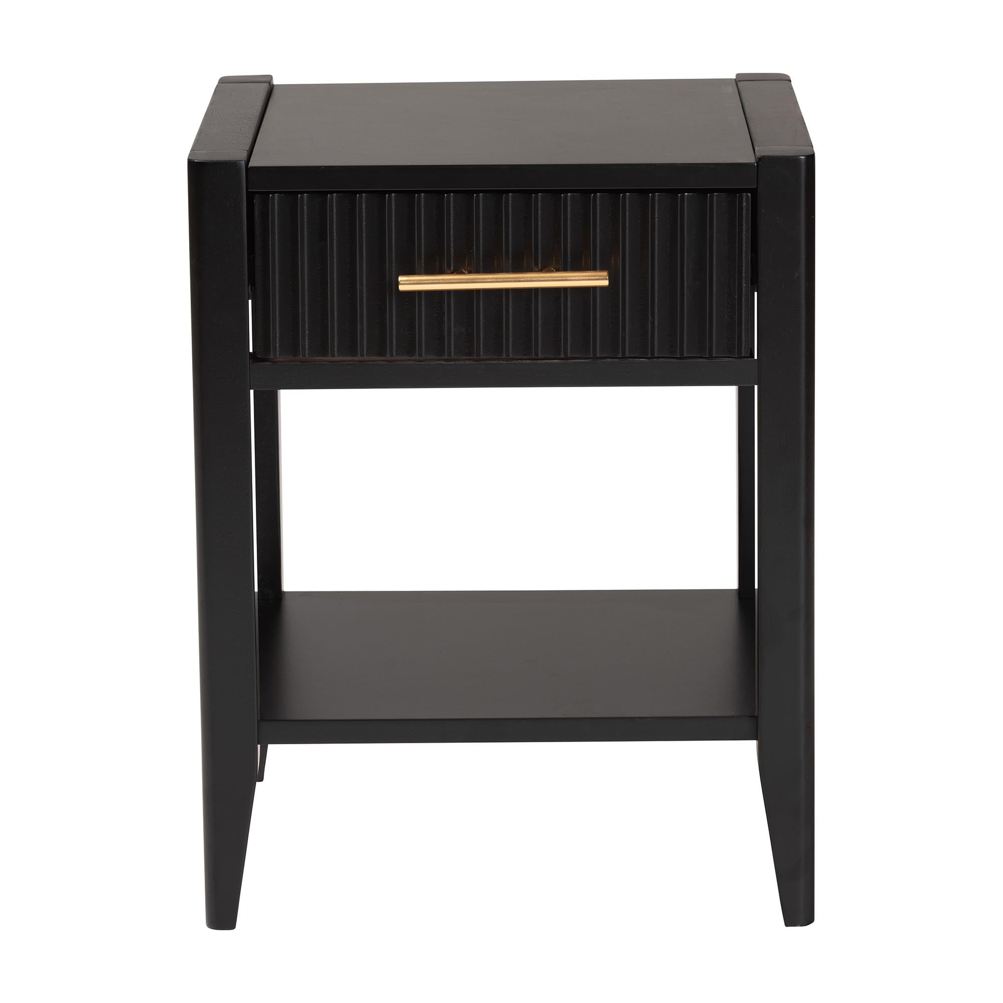 Primrose Mid-Century Black Fluted Wood 1-Drawer Nightstand