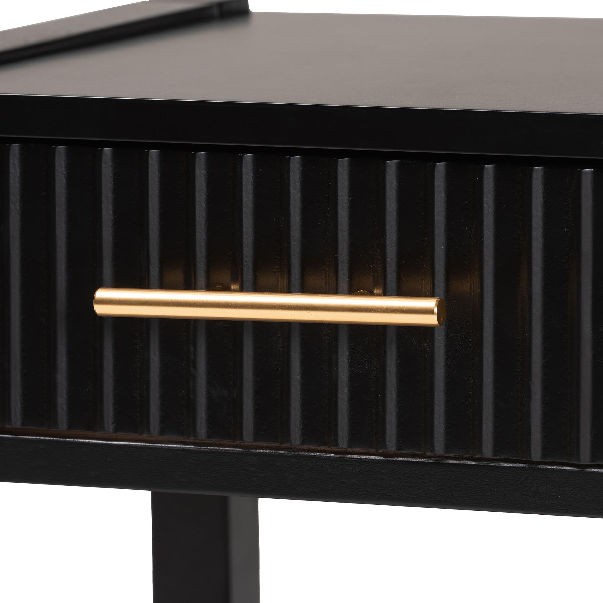 Primrose Mid-Century Black Fluted Wood 1-Drawer Nightstand