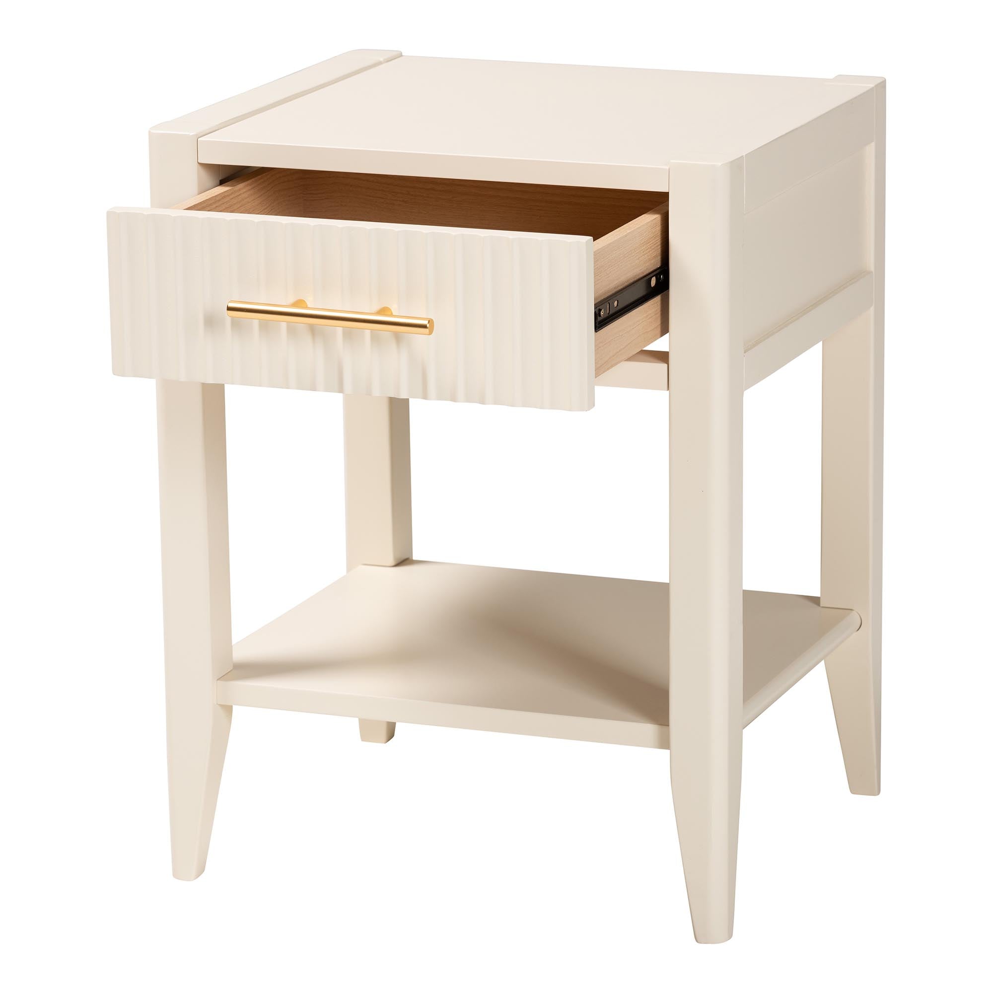 Primrose Mid-Century Ivory Fluted Wood 1-Drawer Nightstand