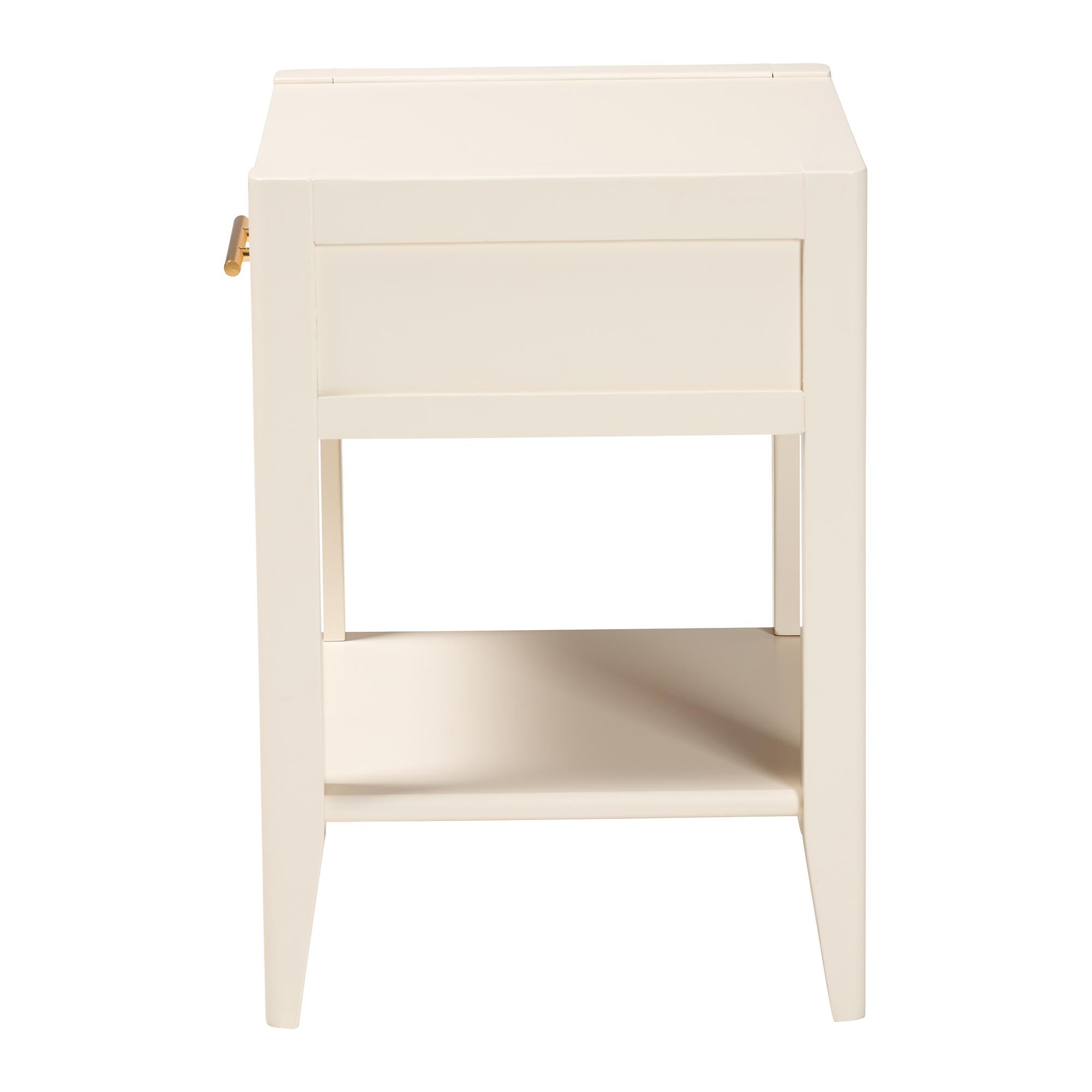Primrose Mid-Century Ivory Fluted Wood 1-Drawer Nightstand