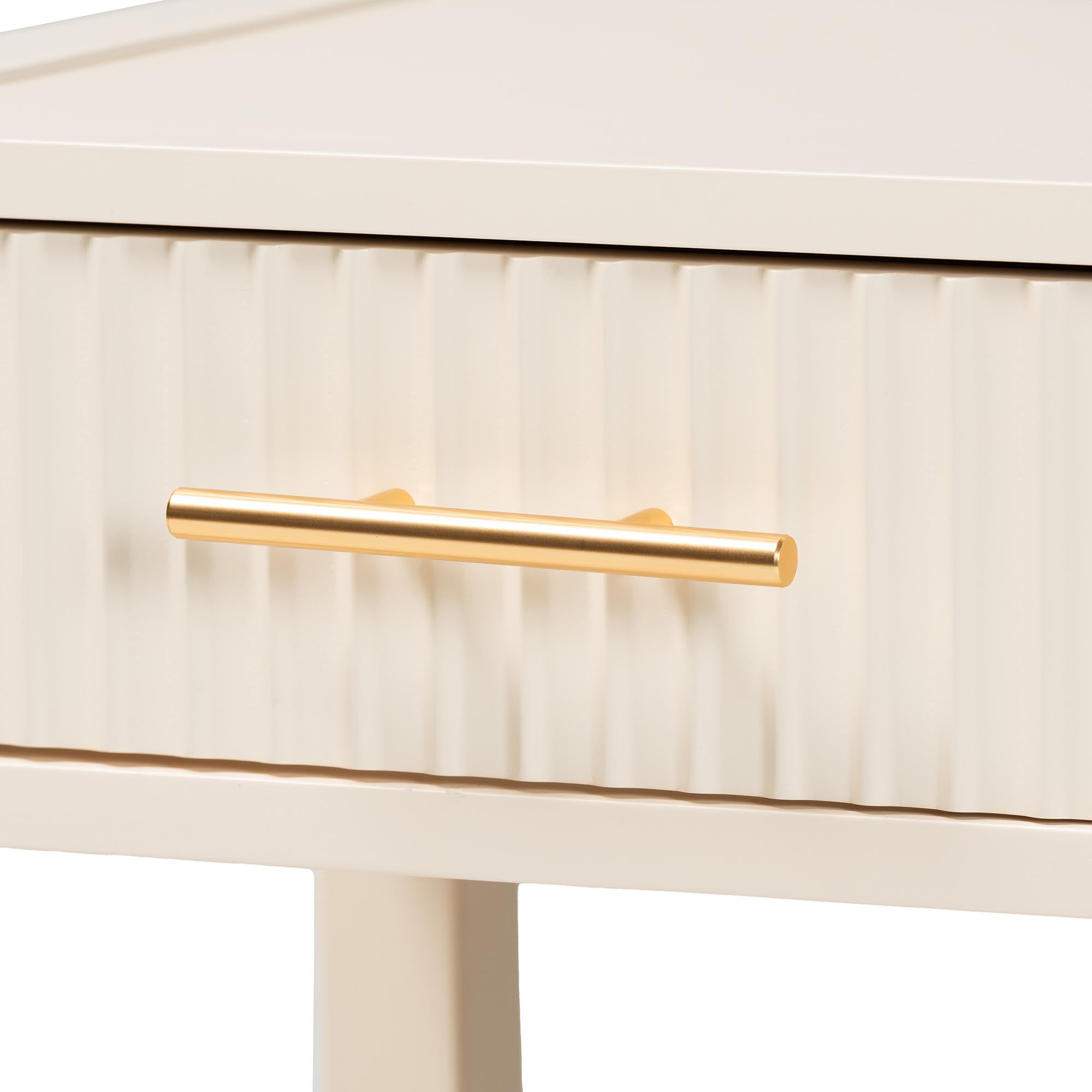 Primrose Mid-Century Ivory Fluted Wood 1-Drawer Nightstand
