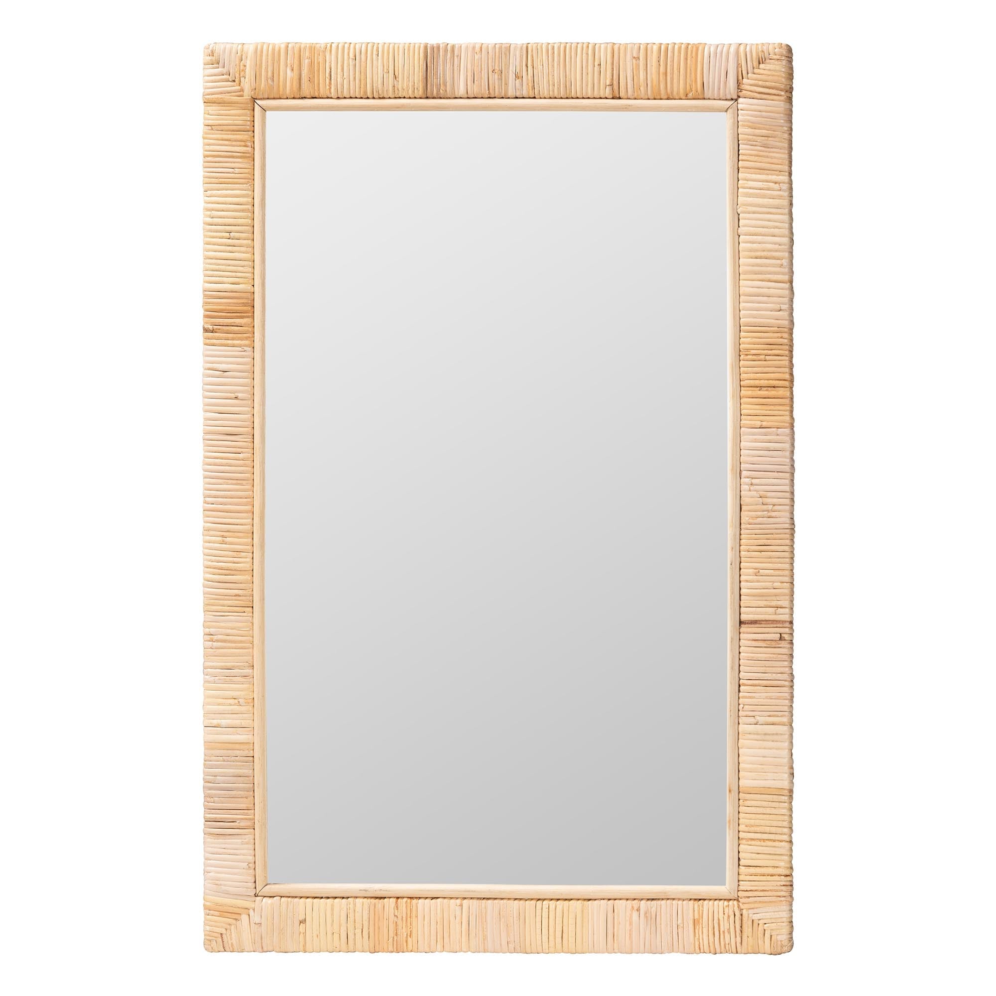 Lankston Bohemian Natural Rattan Rectangle Accent Wall Mirror